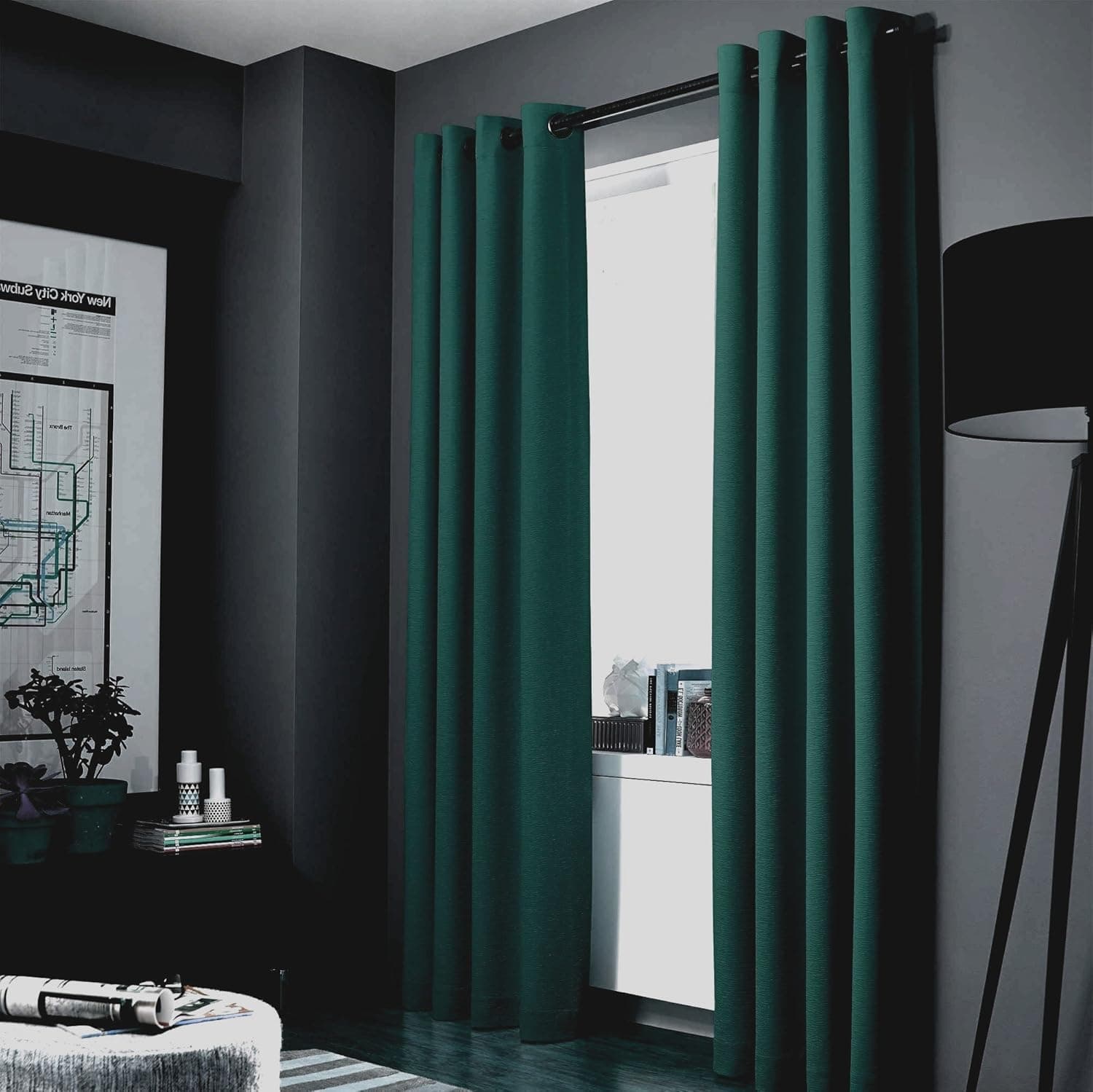 Gorgeous Home Linen (AAA) 1 Panel Solid Thermal Foam Lined Blackout Heavy Thick Window Curtain Drapes Bronze Grommets (Green, 95" Length)
