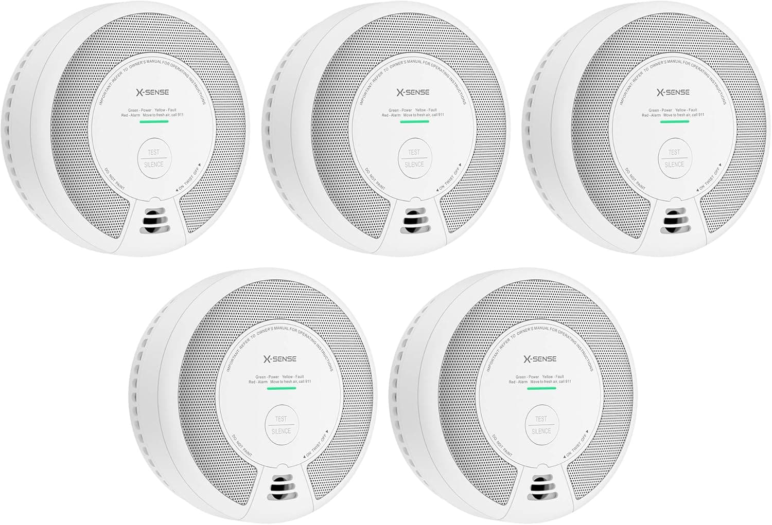 X-Sense 2-in-1 Smoke and Carbon Monoxide Detector Alarm (Not Hardwired), 10-Year Battery-Operated Dual Sensor Fire & CO Alarm, Compliant with UL 217 & UL 2034 Standards, SC06, Pack of 5