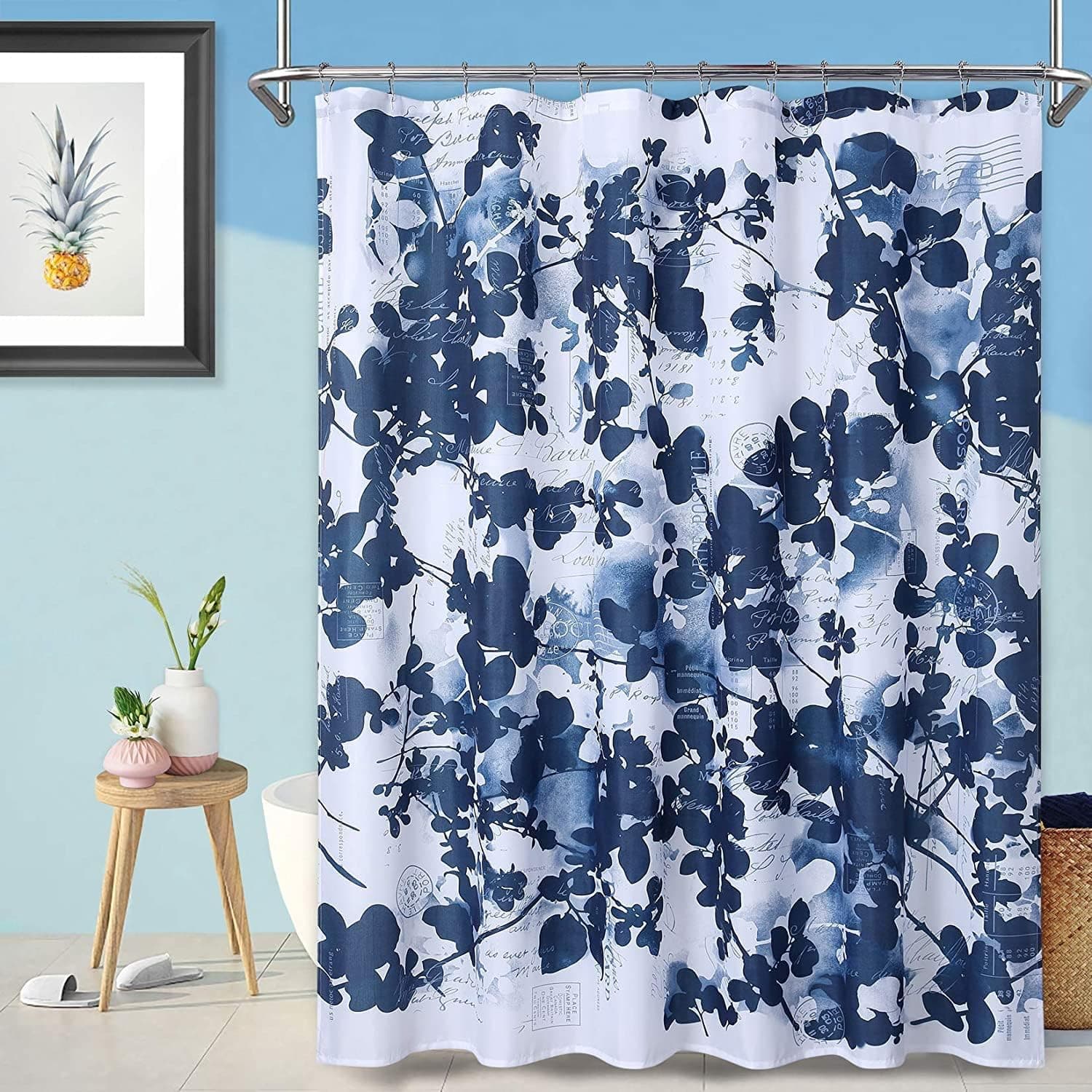 FairOnly Shower Curtain Navy Blue, 72"x72" Bathroom Waterproof Curtains for Shower, Washable Leaf Pattern Shower Curtains