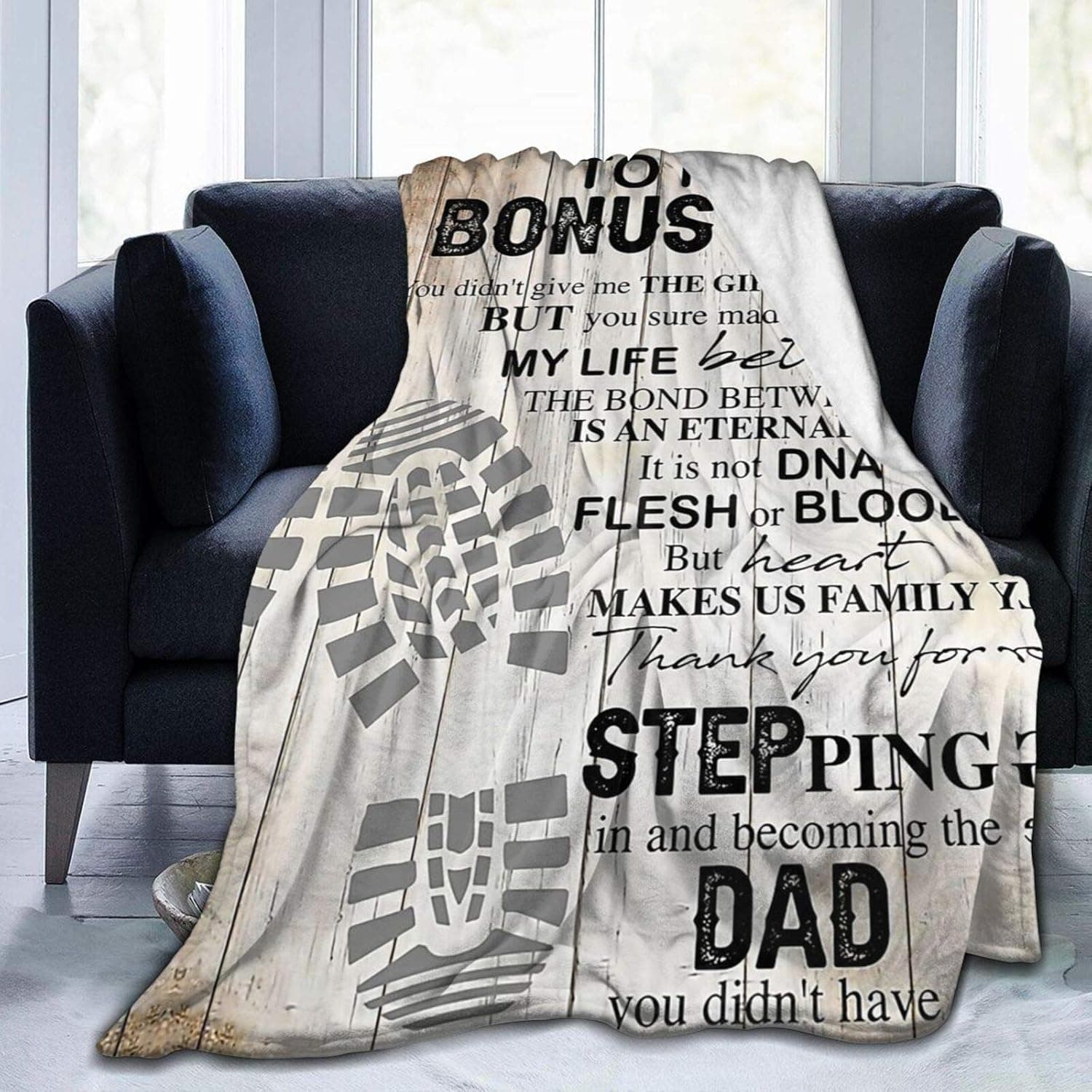 STWINW Throw Blanket to My Bonus Dad Ultra-Soft Micro Fleece Blanket 50"x40" Warm Blanket for Womens Sofa Couch Blanket Lightweight Blanket