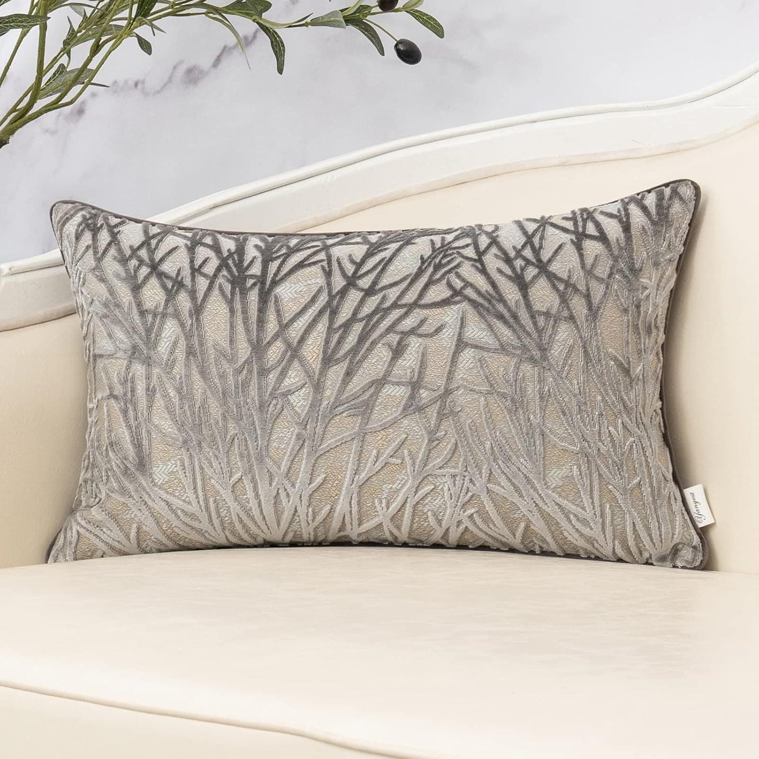 Yangest Dark Grey Twigs Lumbar Throw Pillow Cover Branches Velvet Cushion Case Neutral Oblong Pillowcase for Sofa Couch Bedroom Living Room Home Decor, 12x20 Inch