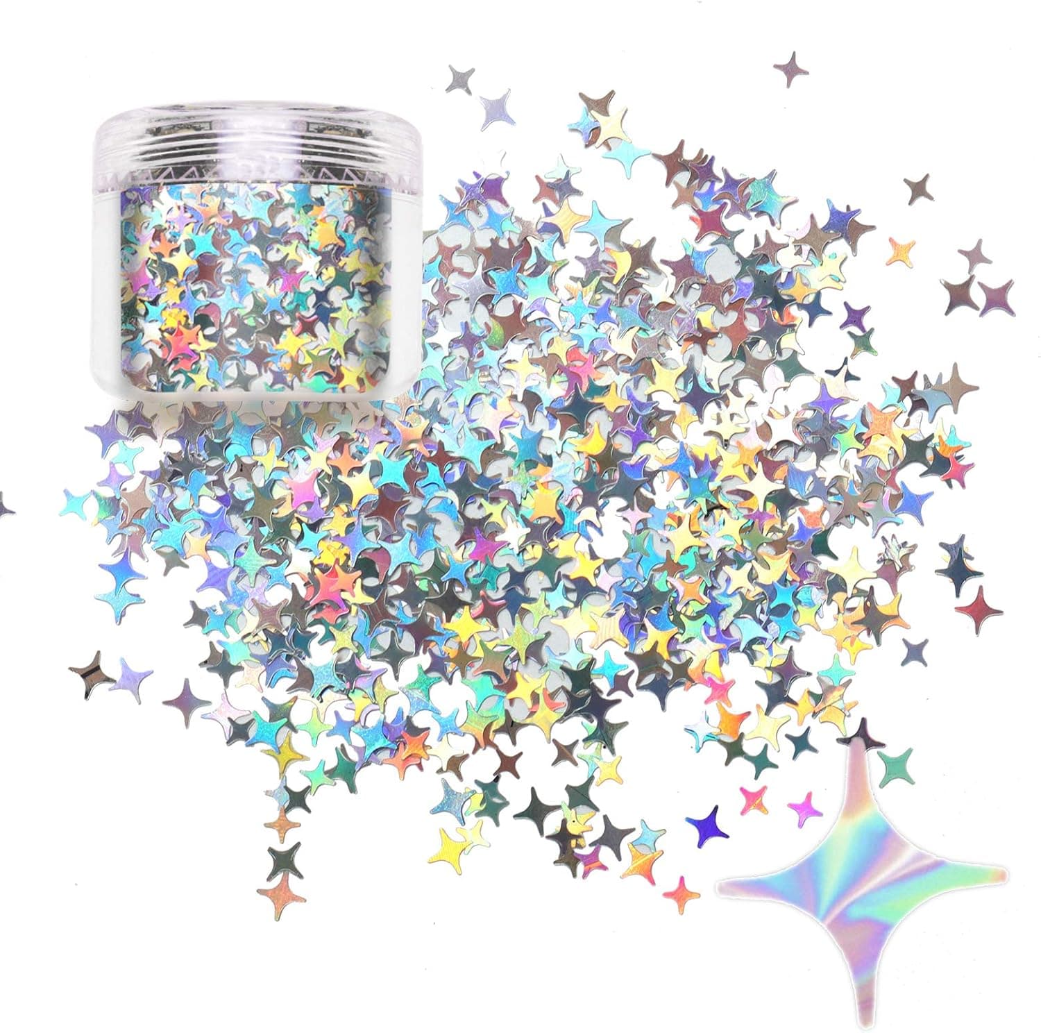 Laza 10g Stars Glitter Confetti Sparkle Shiny Holographic Micro Four-Angle Star False Nail Sequins Acrylic Paillettes for DIY Crafts Nail Art Decoration Party Face Body Make Up - Laser Sliver