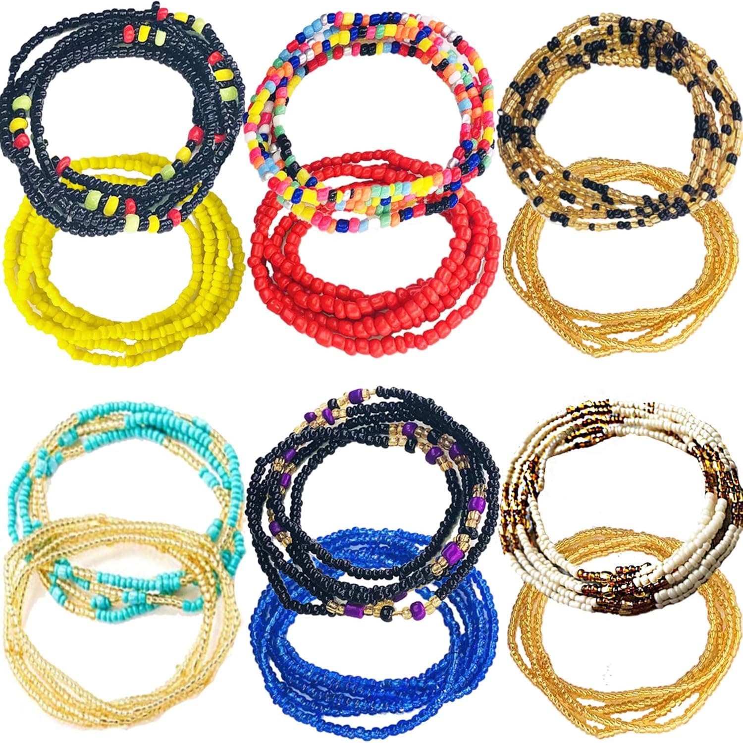 Tuoshei 12 Pieces Summer Jewelry Waist Bead Set Colorful Waist Bead Belly Bead African Waist Bead Body Chain Beaded Belly Chain Bikini Jewelry for Woman Girl (12PCS style7) (style 1)
