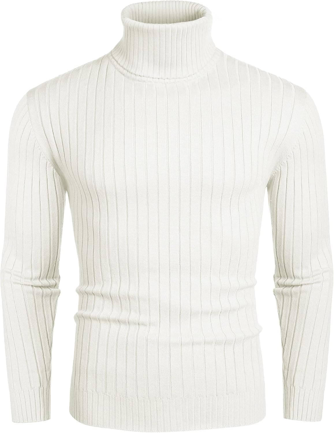 COOFANDY Men's Casual Turtleneck Sweater Ribbed Pullover Sweater Basic Sweater White