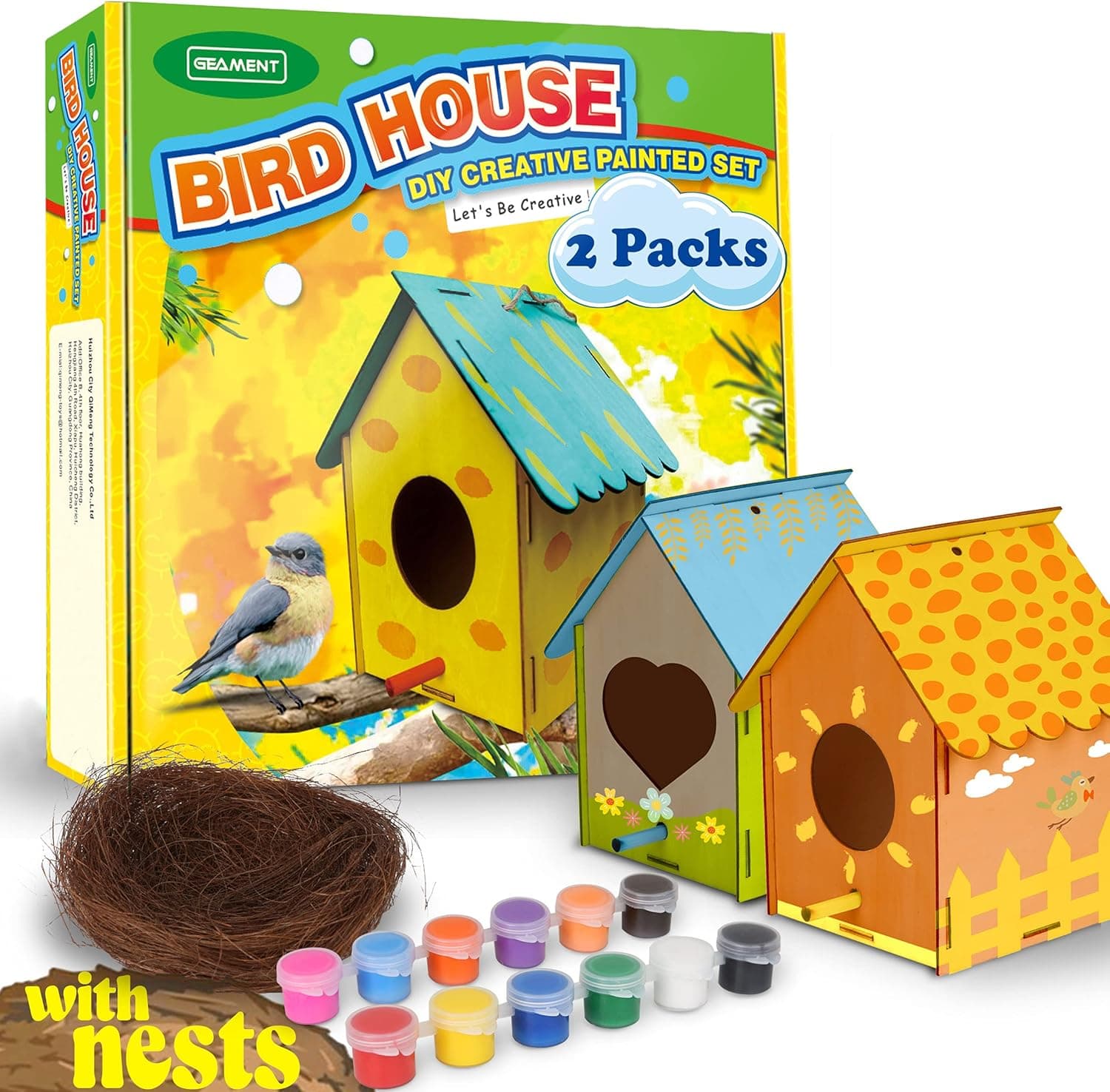 Bird House Kits for Children to Build, with Nests, 2 Pack, Kids Gardening Craft kit, DIY Wooden Birdhouse to Paint, Bird Feeder, for Teens, Boys, Girls