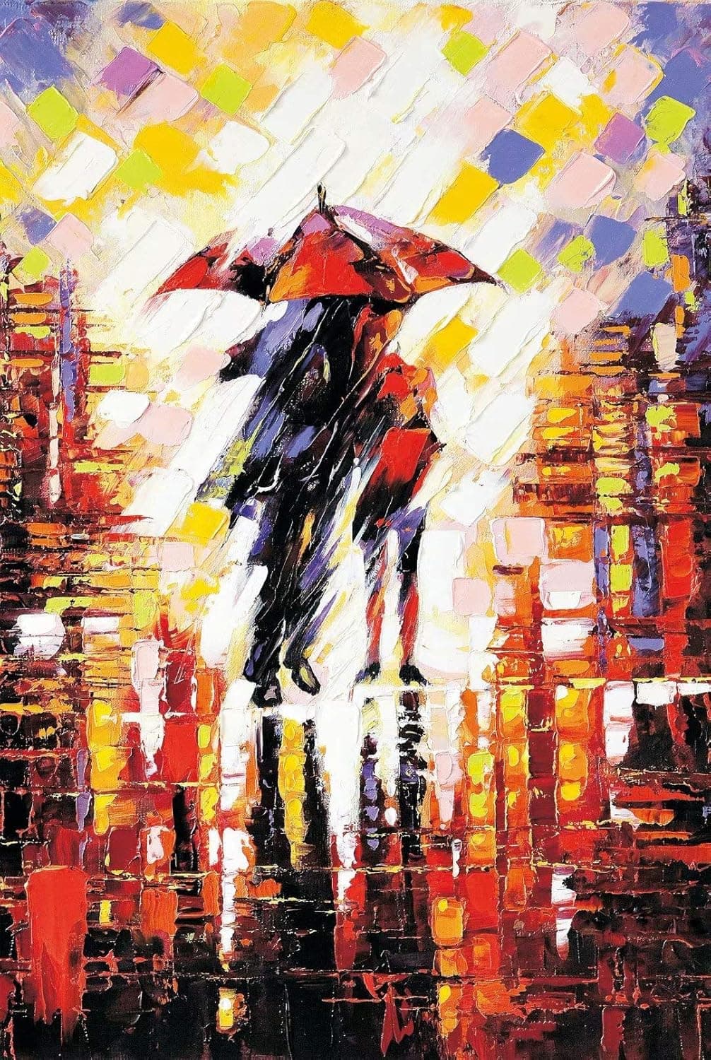 Funnybox Two Lovers Walking in The Rainy Night- Wooden Jigsaw Puzzle 1000 Piece for Teens and Family
