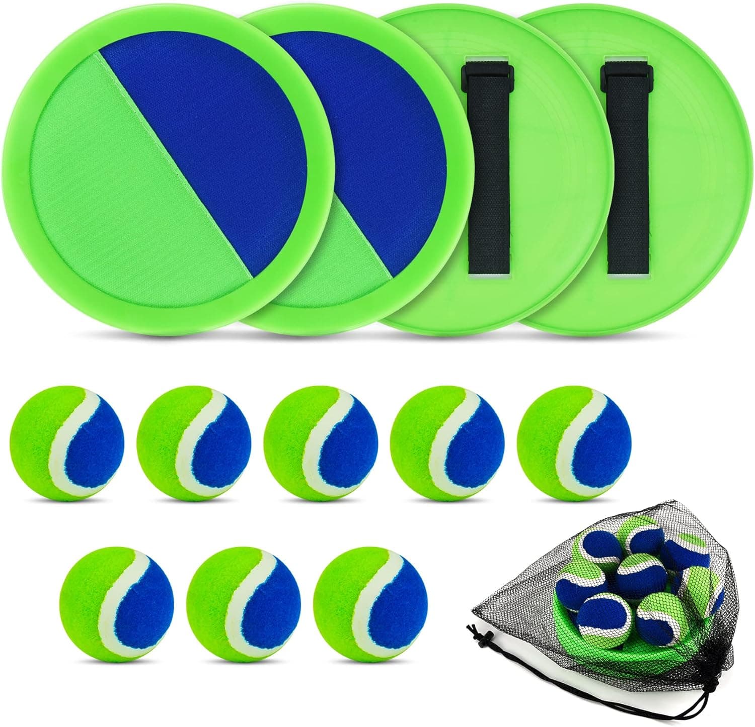 MENOLY Toss and Catch Ball Set for Kids, Paddle Ball Games Set, Sticky Ball Catch Game with 4 Paddles 8 Balls for Outdoor Games, Beach, Yard