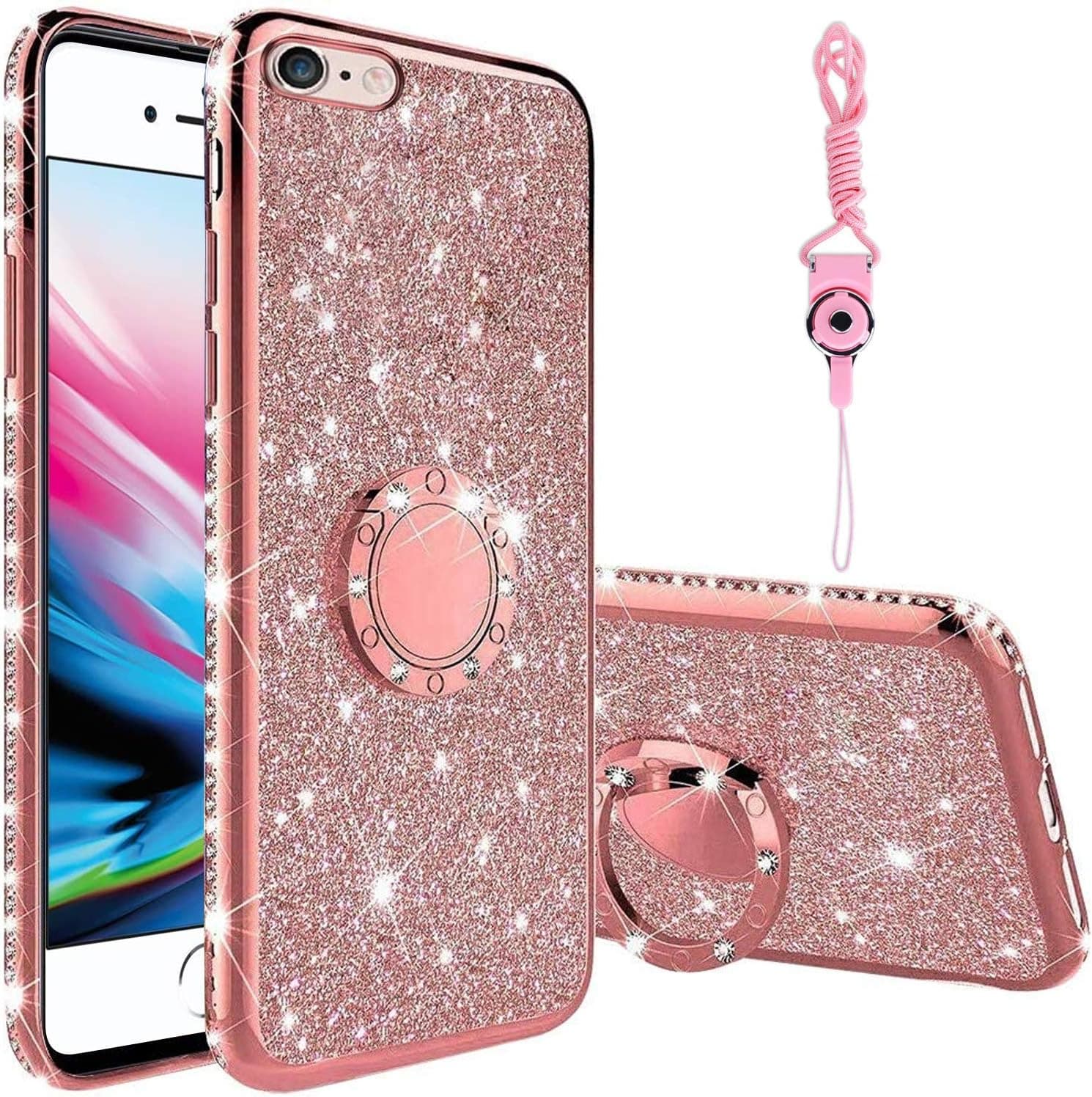 KUOGAS for iPhone 7/8 Diamond Case, Cute Bling Glitter Rhinestone Crystal Shiny Sparkle Protective Cover with Electroplate Plating Bumper Luxury Fashion Case for iPhone 7/8 (Rose Gold)