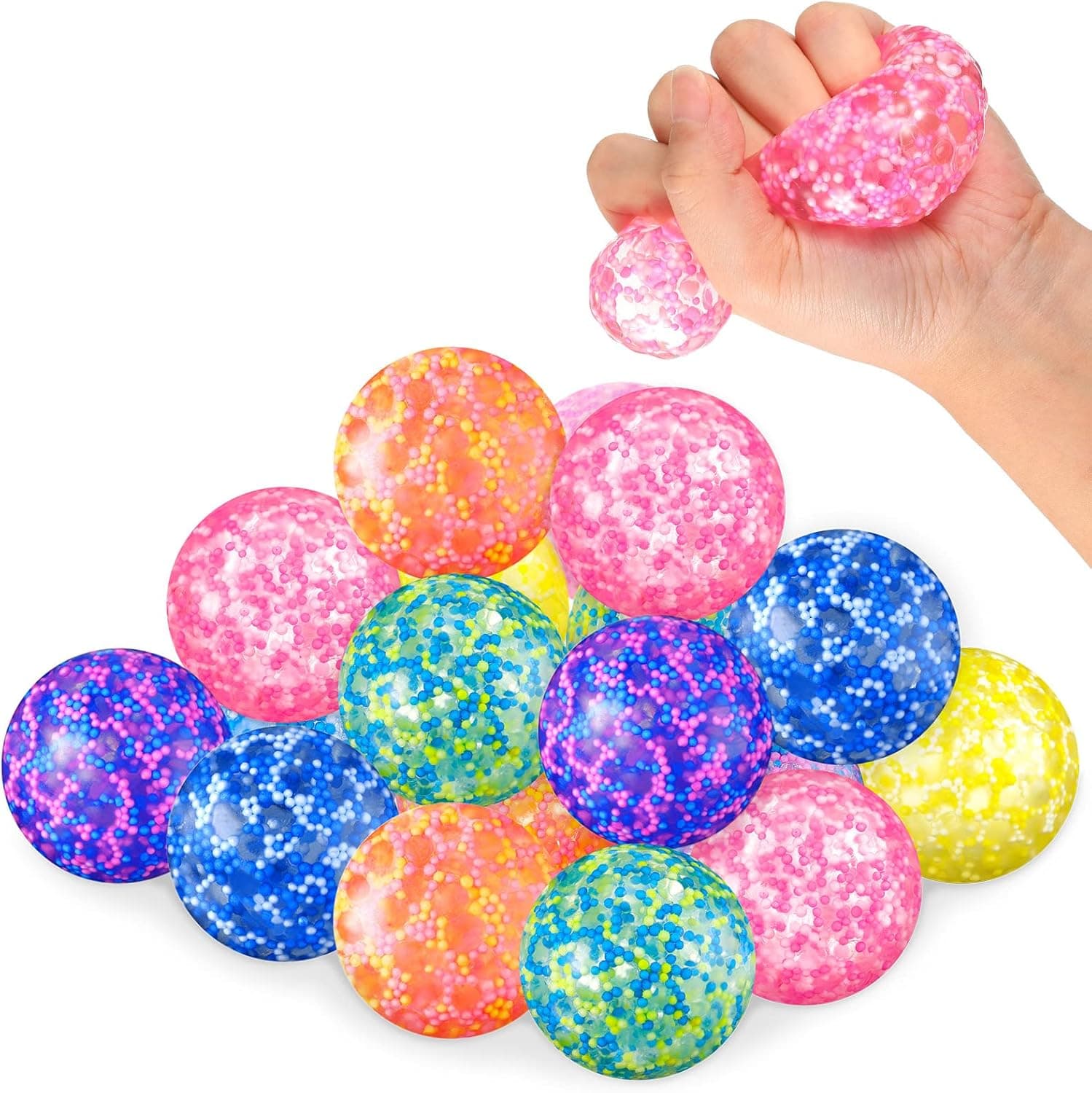 Civaner 24 Packs Sensory Stress Balls Relief Stress Toys Set with Colorful Beads Rubber Stress Balls Fidget Toys for Adults to Relax, Decompress and Focus