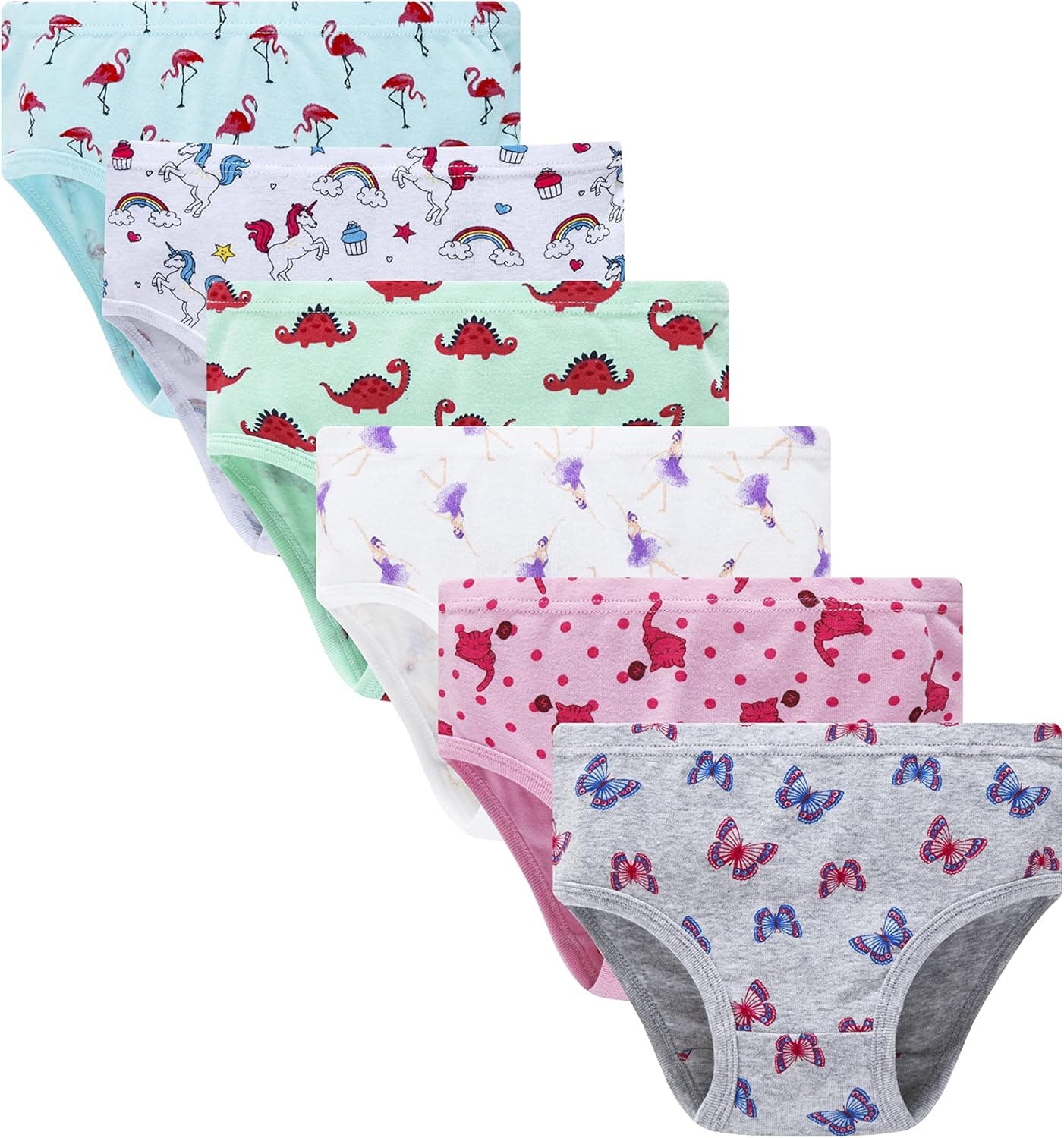 Cadidi Dinos Little Girls' Soft Cotton Underwear Kids Cool Breathable Comfort Panty Briefs Toddler Undies(Pack of 6)