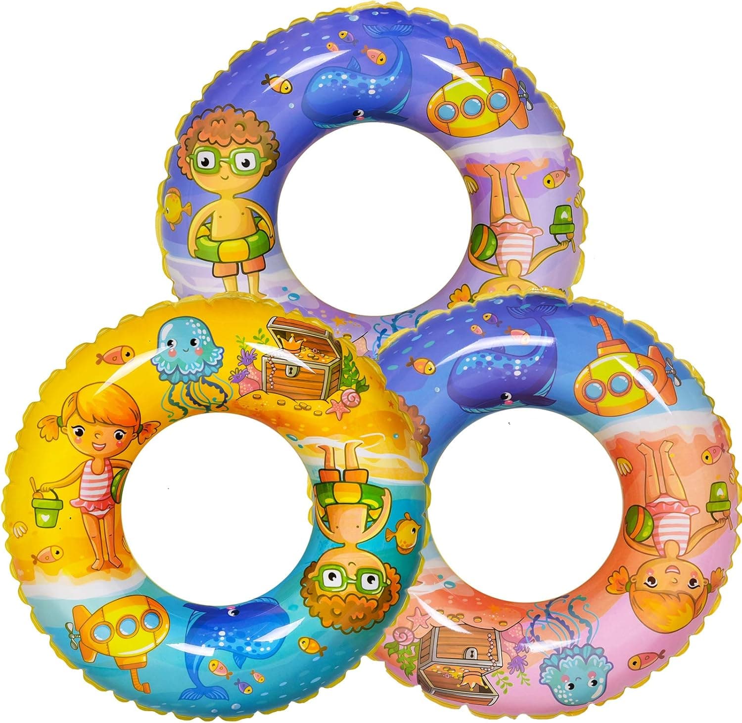 FUN LITTLE TOYS Pool Floats (3 Pack), Swimming Rings for Kids Adults, Funny Inflatable Pool Floats, Summer Beach Water Float Party Favor Pool Toys Gifts
