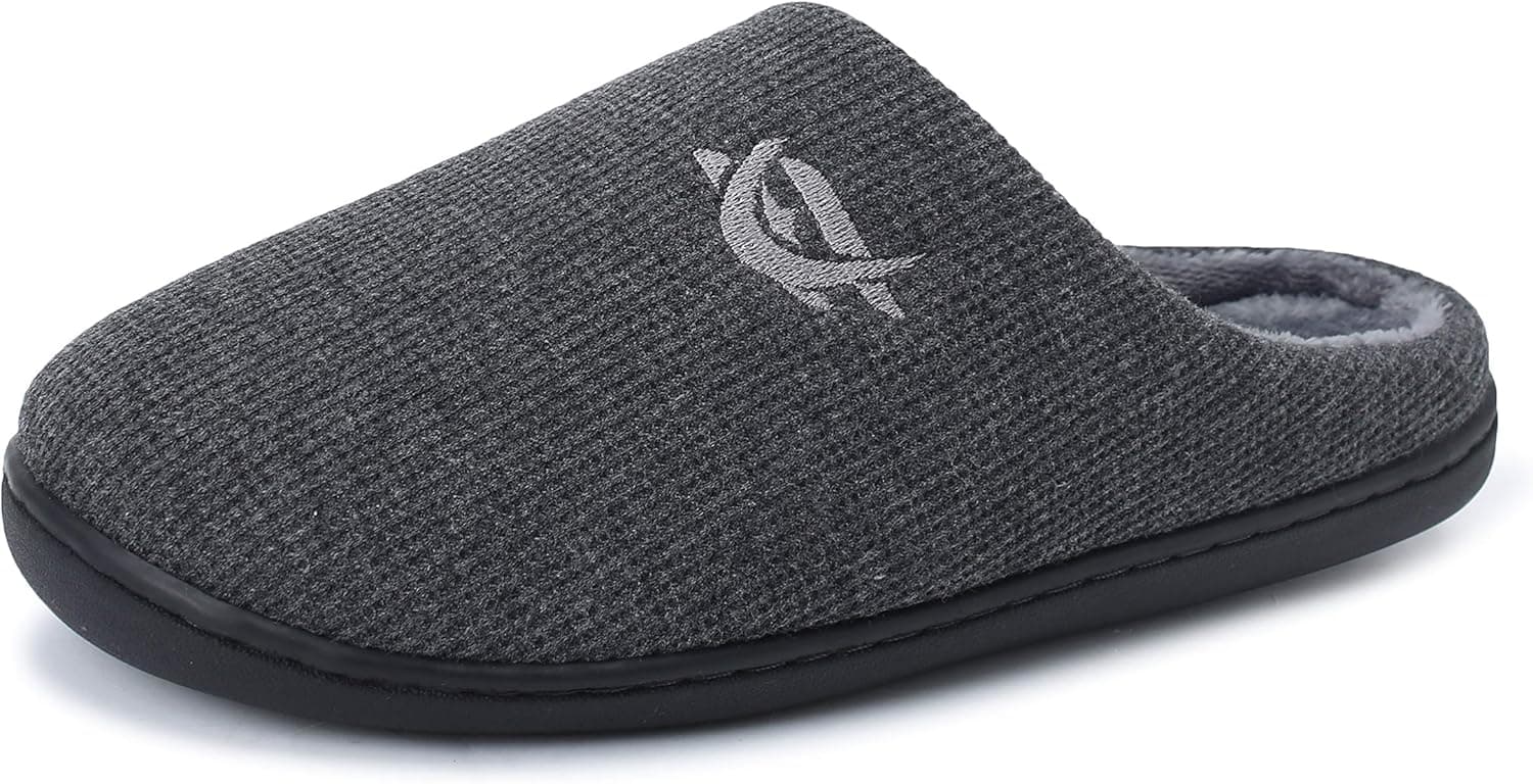 Mothernest Men's Memory Foam Slippers Comfortable Knit Cotton Blend Closed Toe Non-Slip Indoor and Outdoor House Shoes Dark Grey, 7-8