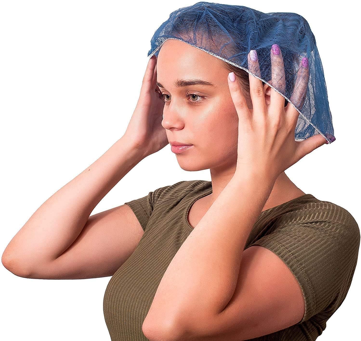 AMZ Medical Supply Disposable Hair Net for Men, Women 24", Pack of 100 Dark Blue Bouffant Hair Nets with Elastic Edge, Polypropylene Disposable Hair Cap for Cooking, Cleaning PPE Hair Cover Disposable