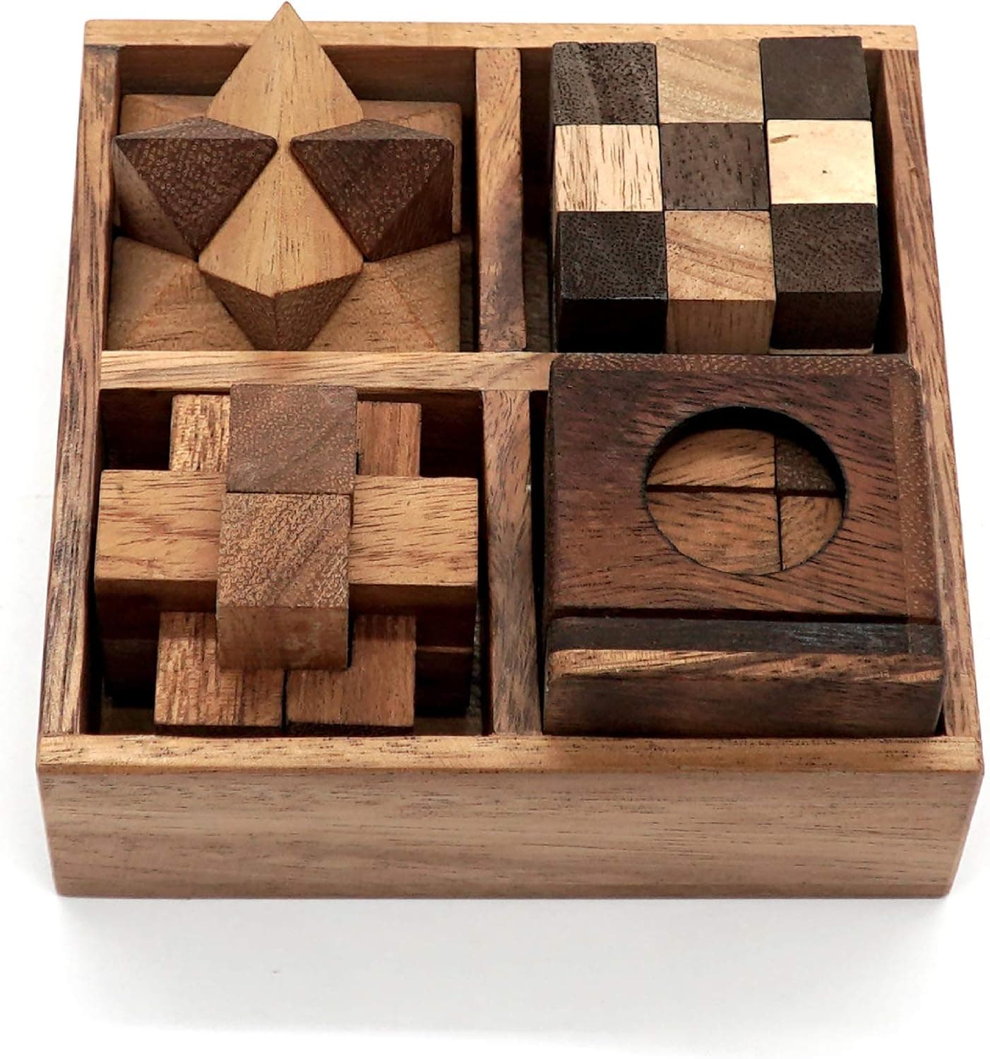 Fun Games for Adults 3D Wooden Puzzle Brain Teasers and Educational Games in Set of 9 Wooden Puzzles to Challenging Puzzles for Adults and Brain Games for Kids Suit for Living Room (4 Puzzle Set)