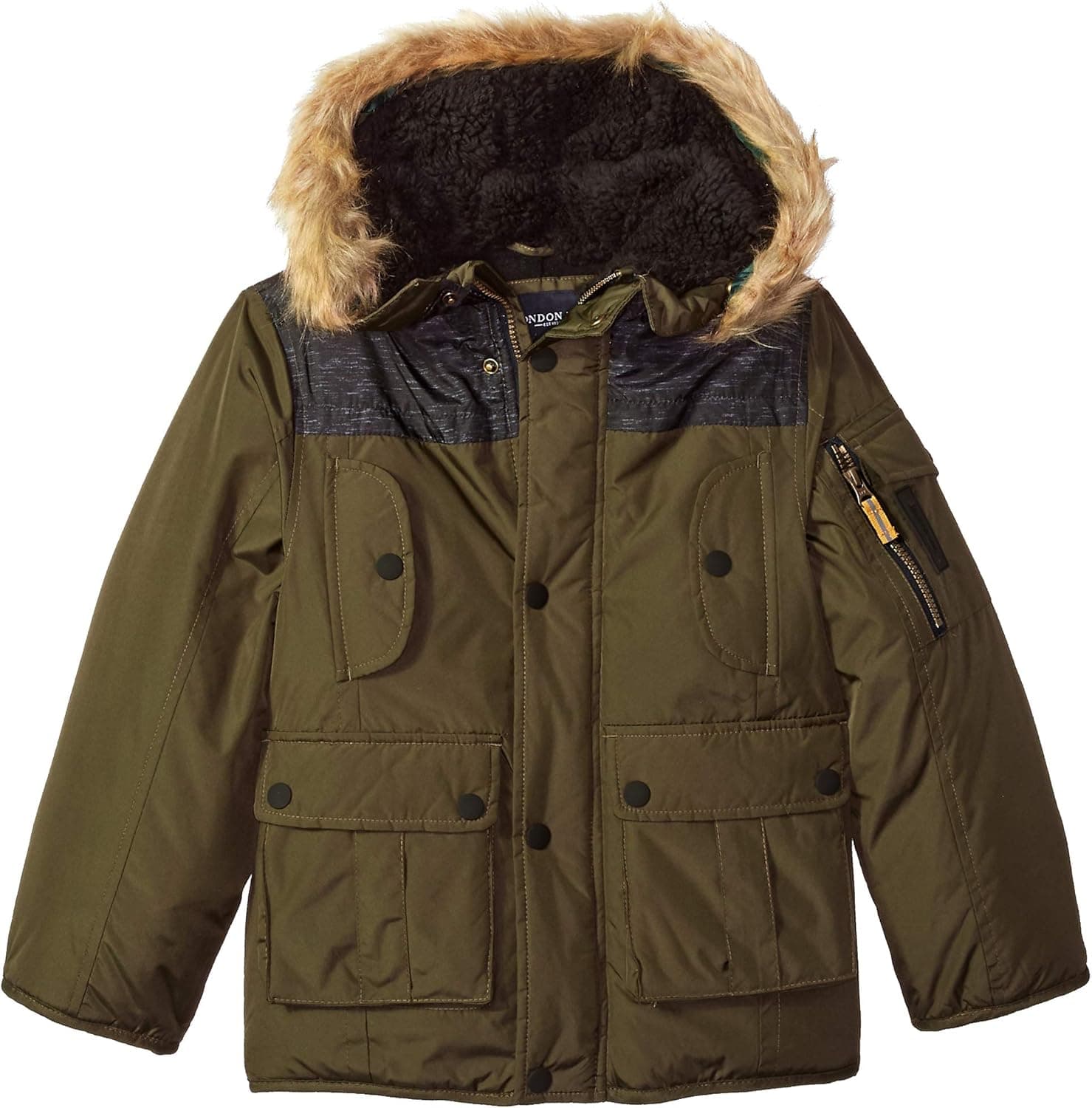 LONDON FOG Boys' Warm Winter Coat Parka with Cozy Trimmed Hood