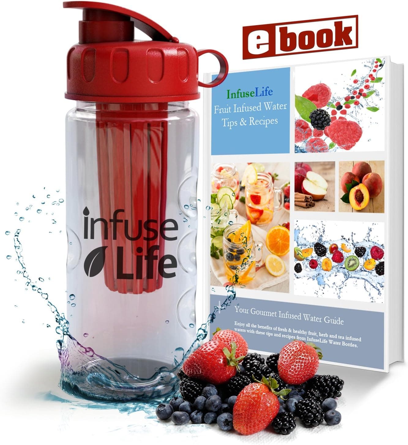 Lifestyle Dynamics InfuseLife Flip Top 22oz Fruit Infuser Water Bottle for Bikes, Kids & Sports (Red)