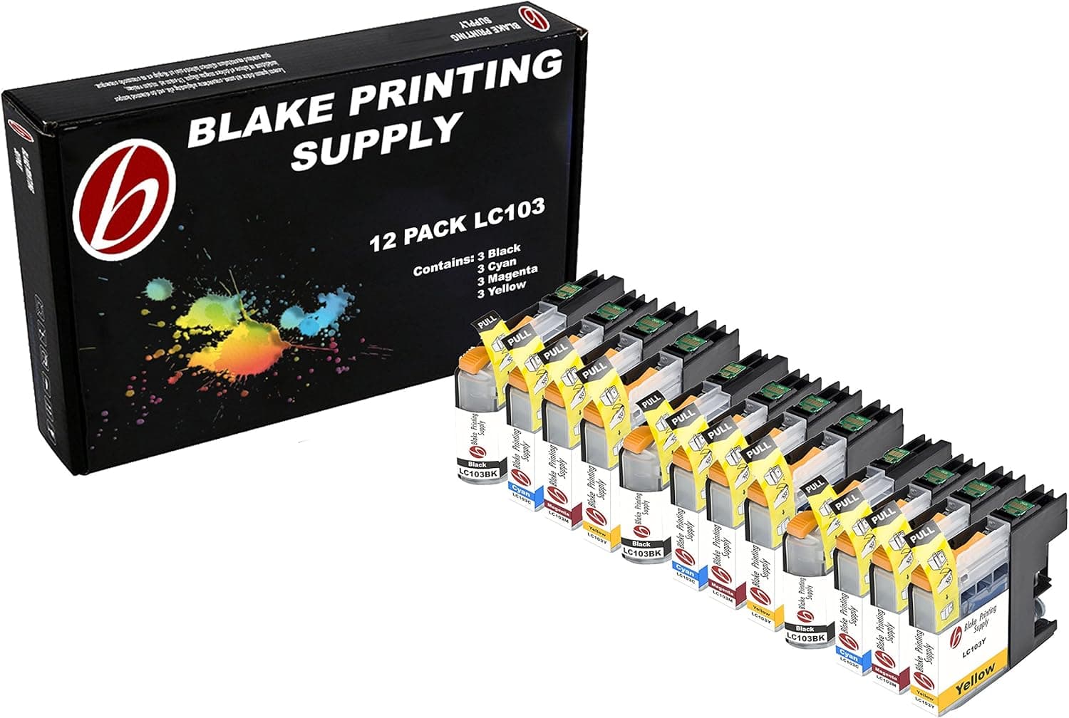 12 Pack Blake Printing Supply LC103 Ink Cartridges Brother DCP-J152W MFC J245 J285DW J4310DW J4410DW J450DW J4510DW J4610DW J470DW J4710DW J475DW J650DW J6520DW J6720DW J6920DW J870DW J875DW
