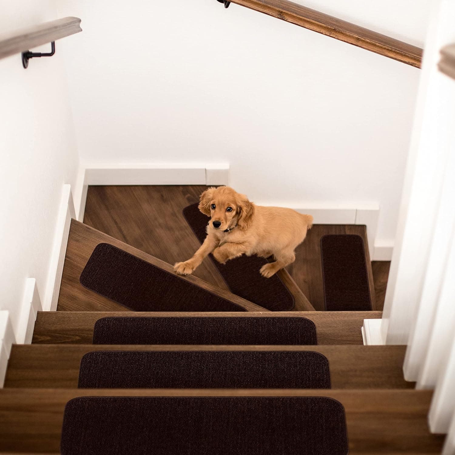Beverly Rug Stair Treads for Wooden Steps, Stair Treads Carpet, Non Slip Stair Treads Indoor, Anti-Skid Stair Runners, Indoor Stair Tread, Non-Slip Stair Runner Rug, Solid Brown Stair Rugs, Set of 7