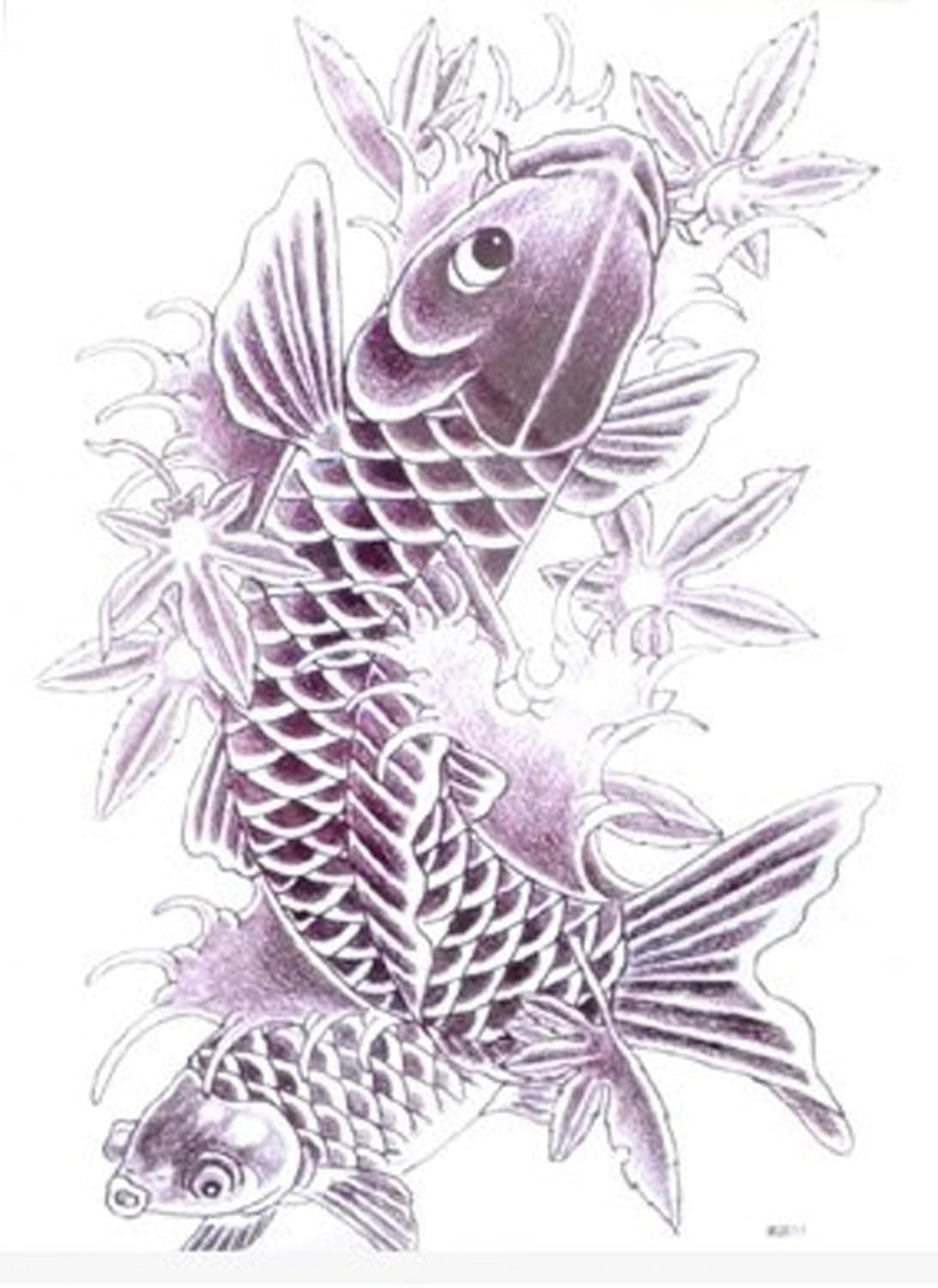 GGSELL Extra large dimension Length 12.6" X Wide 8.66" black and white fish temporary tattoos for full back for men and women