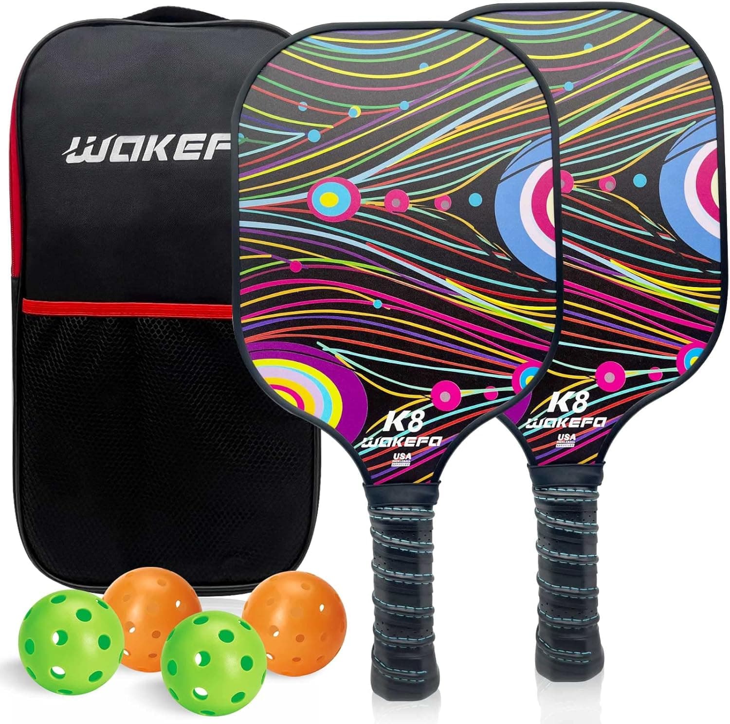 Wakefa Professional Pickleball Paddles Set: USAPA Approved Pickleball Paddle Graphite Carbon Pickleball Rackets, Pickleball Paddles Set of 2 with 1 Bag and 4 Pickleballs for Adults in Outdoor Indoor
