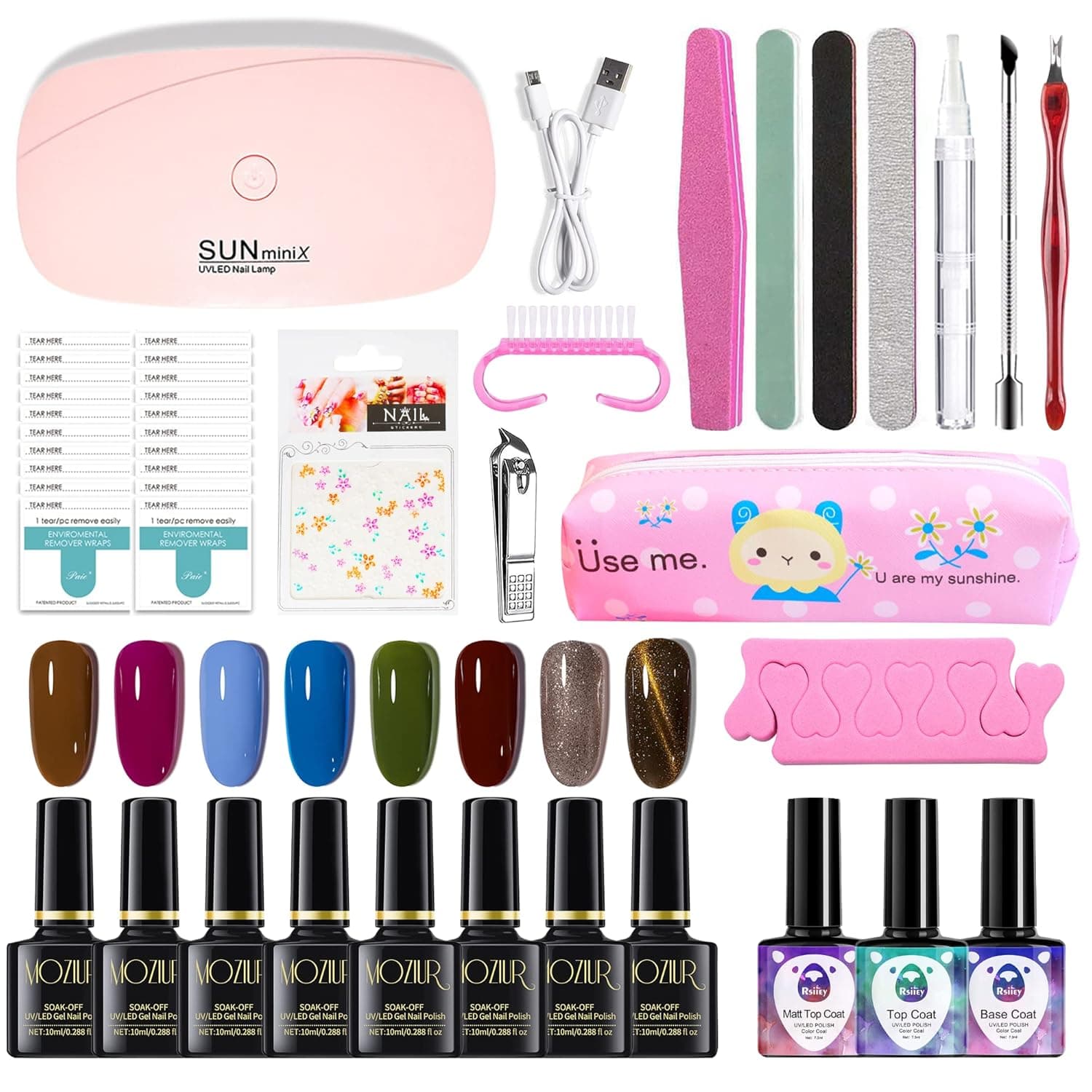 Gel Nail Polish Kit With U V Light, 8 Colors Looks White Style, Portable Mini Curing Led Lamp, Manicure Kit For Nail Art Lover Beginner, Gift For Girls (Look White Series A)