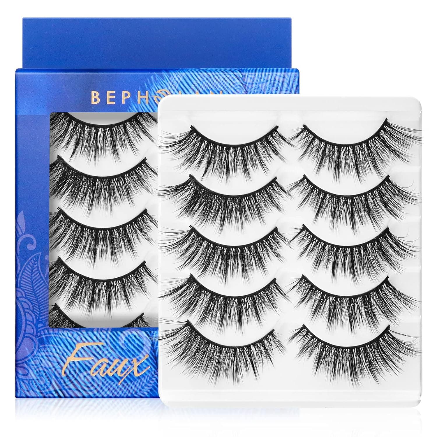 BEPHOLAN Fake Eyelashes, Cat-eye Lashes, 5 Pairs False Eyelashes Synthetic Fiber Material, XMZ202