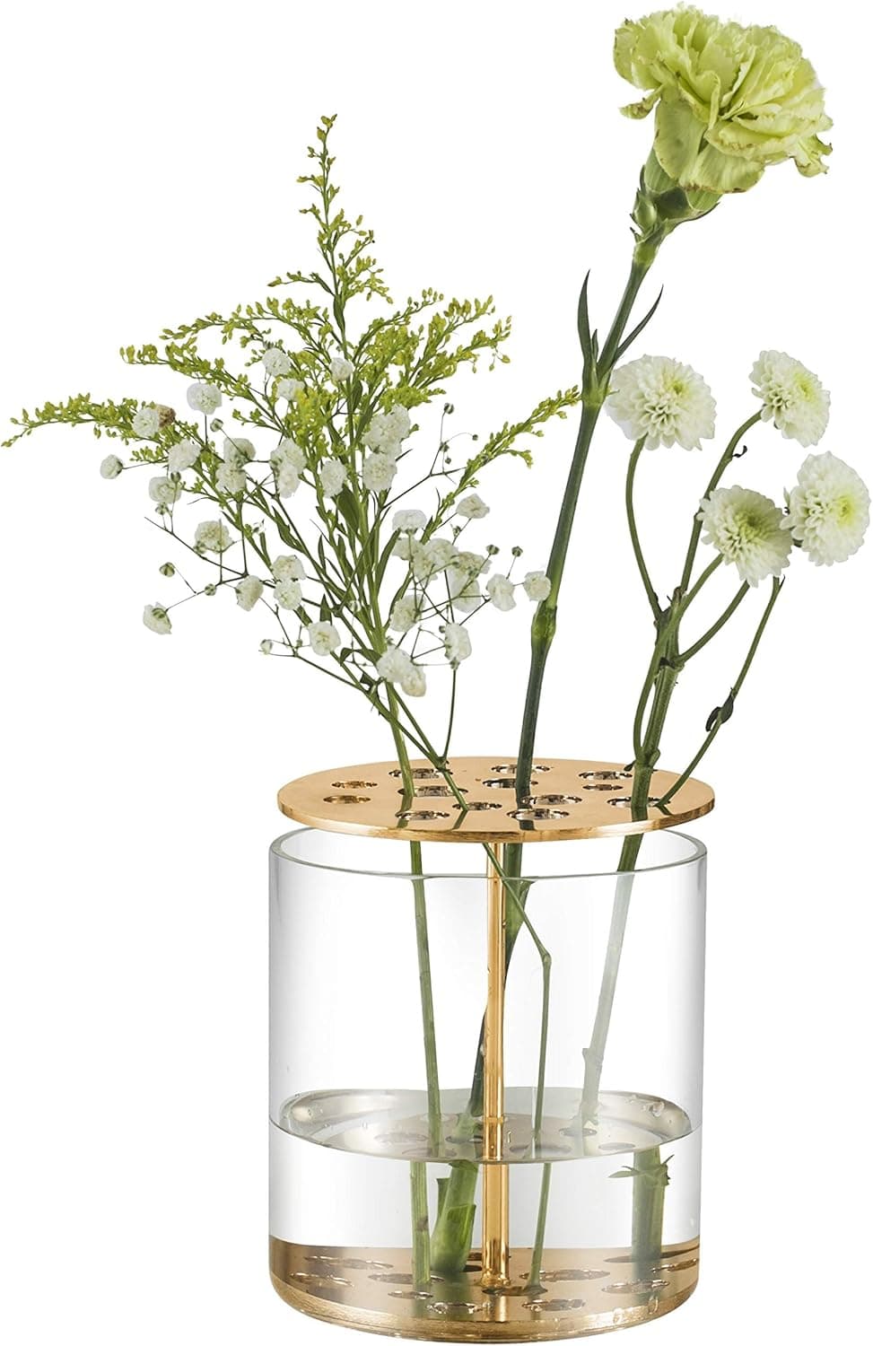ST.LORIAN Unique Glass Flower Bud Vase,Perforated Metal Display Stand Vases Set with Hole for Home Weddings Décor,Floral Arrangements