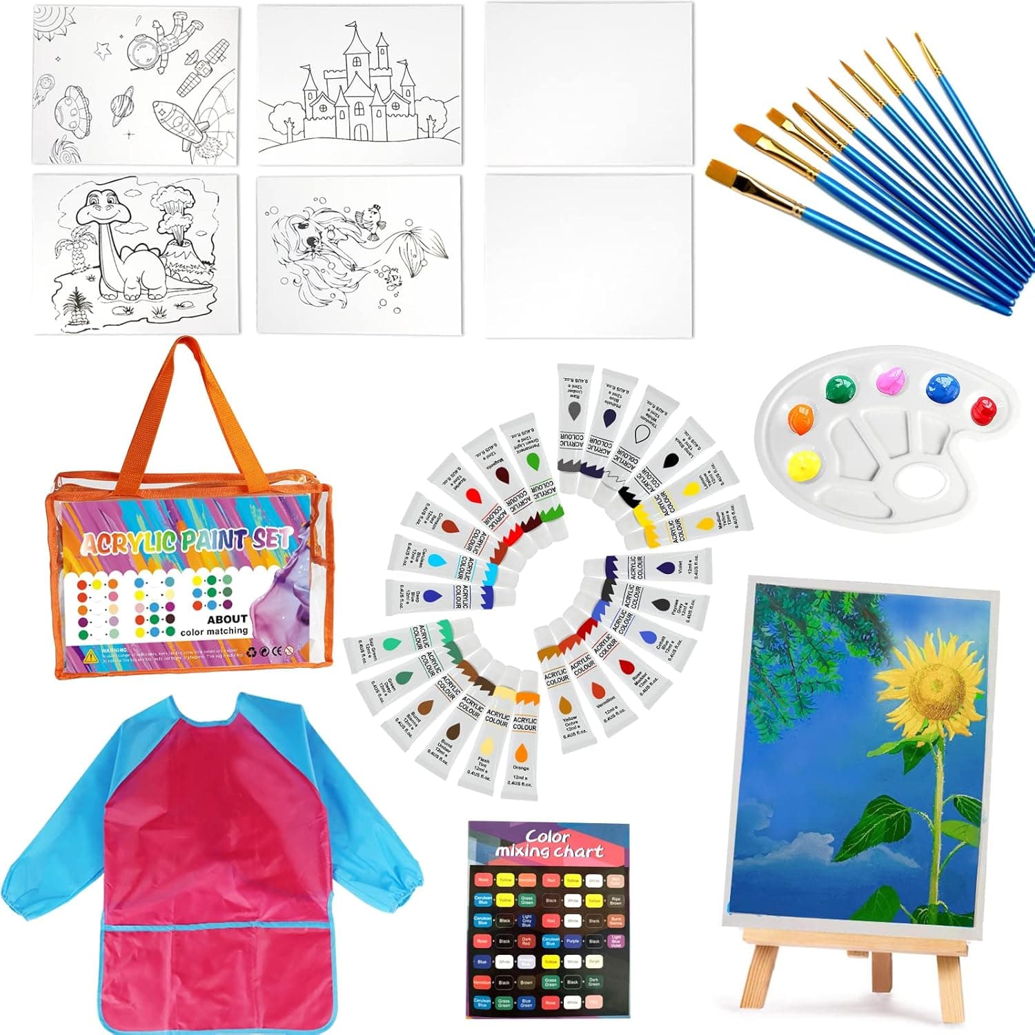Paint Set for Kids - 45 Piece Painting Supplies Painting Kit for Kids Canvas Painting Kit Kids Washable Painting Supplies for Drawing-Tween Paint Gift Ideas for Kids Age 4-10 Years Old Girls and Boys