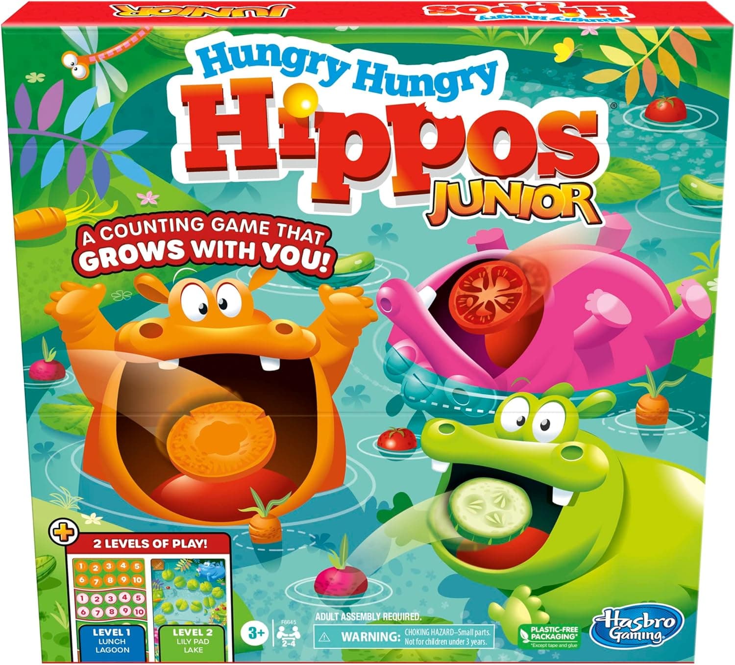 Hungry Hungry Hippos Junior Board Game, Preschool Games Ages 3+, Kids Board Games for 2-4 Players, Kids Games, Counting & Number Game