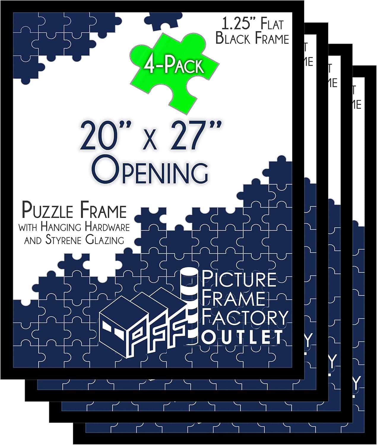 (4) -20x27-1.25" Flat Black Profile - Puzzle Frame - Hanging Hardware and Plexiglass Included