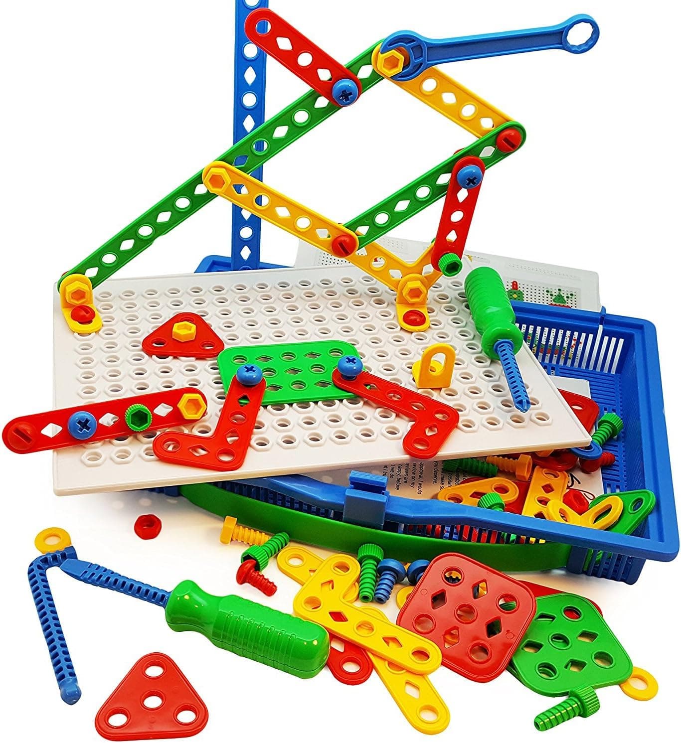 Skoolzy Educational Preschool Building Toys. 97pc Kids Construction Engineering Tool Set. Learning Tinker STEM Toys for Boys & Girls Nuts & Bolts Blocks for Kids