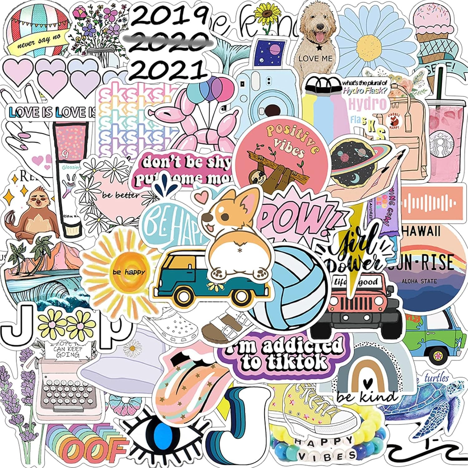 Cute Water Bottle Stickers 50PCS Aesthetic Kawaii Stickers VSCO Girl Waterproof Stickers for Laptop Car Phone Hydro Flask Trendy Stickers for Adults Teens