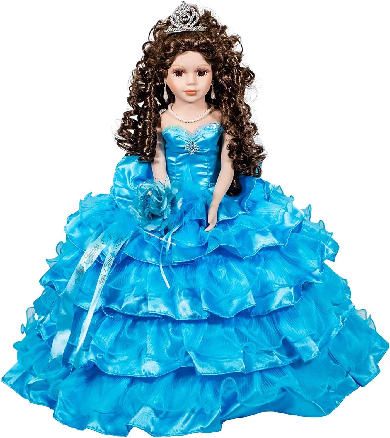 Kinnex Collections by Amanda 18" Porcelain Quince Anos Quinceanera Umbrella Last Doll Muneca Centerpiece ~ KK18729 (Turquoise)