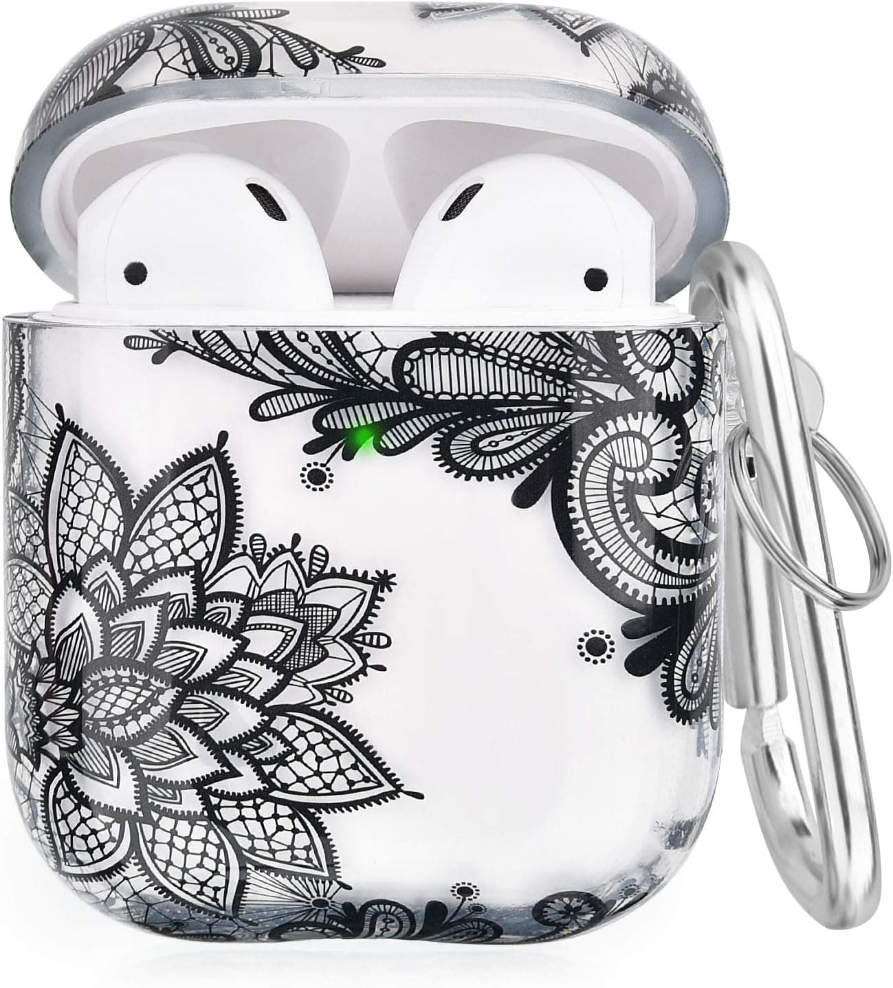 V-MORO Compatible with Airpods Case, Cute Clear TPU Airpod 2/1 Cover Protective Case with Keychain Strap Girl for Apple Airpods Charging Skin Women (Black Lace)