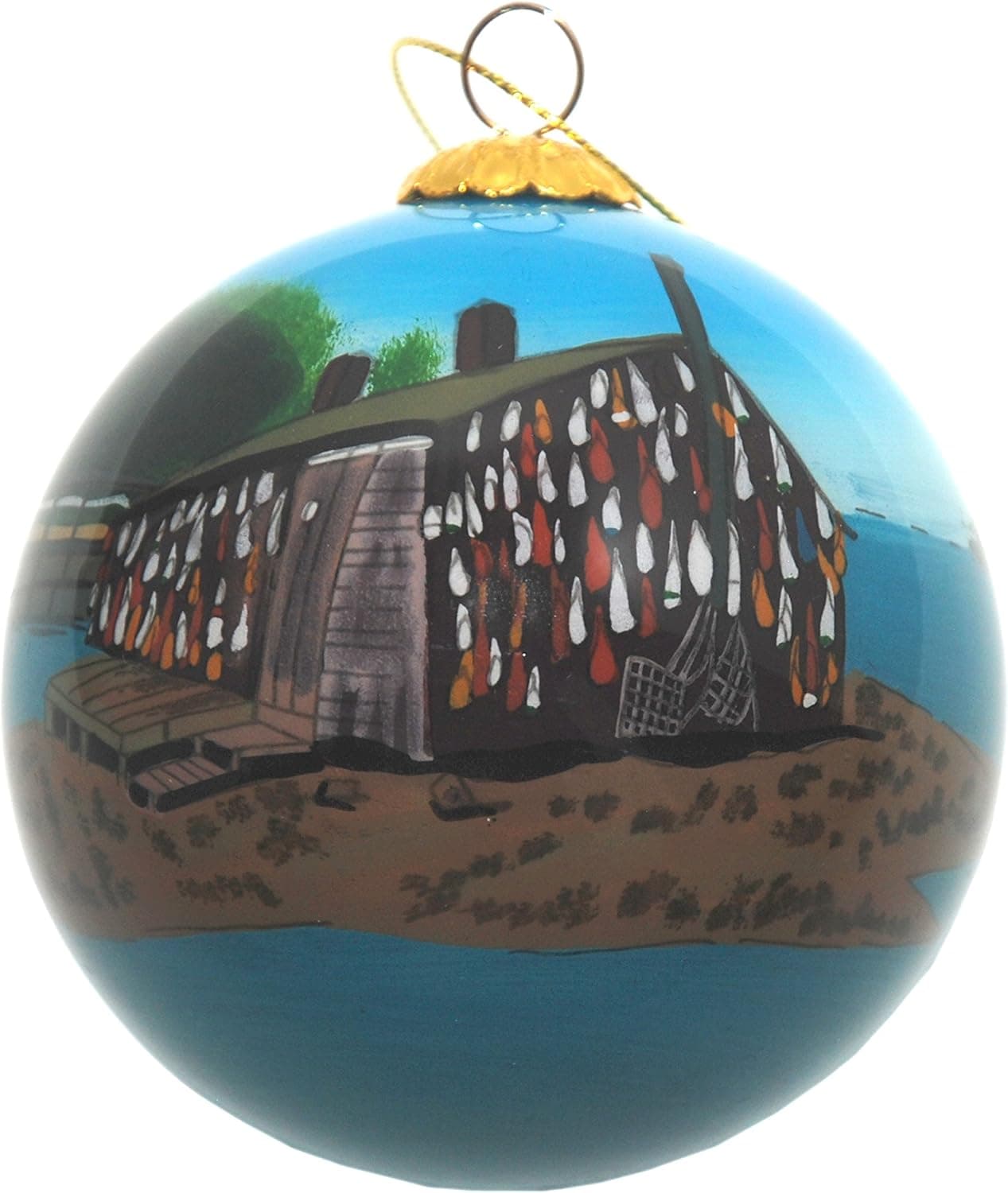 Hand Painted Glass Christmas Ornament - Lobster Shack Cape Cod
