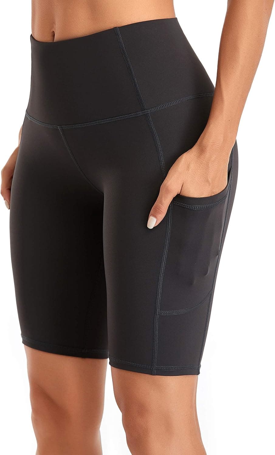 Oalka Women's Short Yoga Side Pockets High Waist Workout Running Shorts