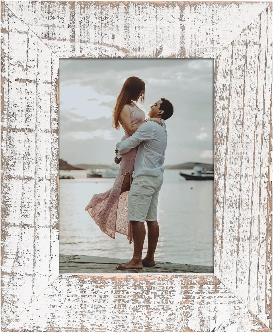 Adeco Handcrafted Rustic Wooden Picture Frames with Real Glass to Display 5 x 7 Inch Photo for Wall Hanging and Tabletop, Distressed White