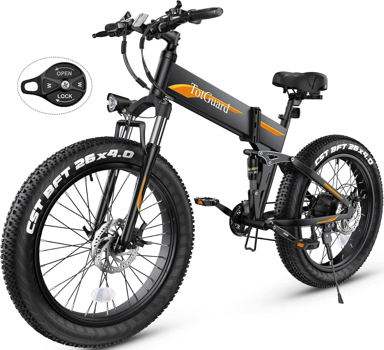 Wooken Electric Bike, 26'' Fat Tire Electric Bike 500W 21.6MPH,Folding Electric Bike for Adult with 48V/10Ah Battery,Snow Mountain Beach with Lockable Suspension Fork, Shimano 21 Speed Gears EBike