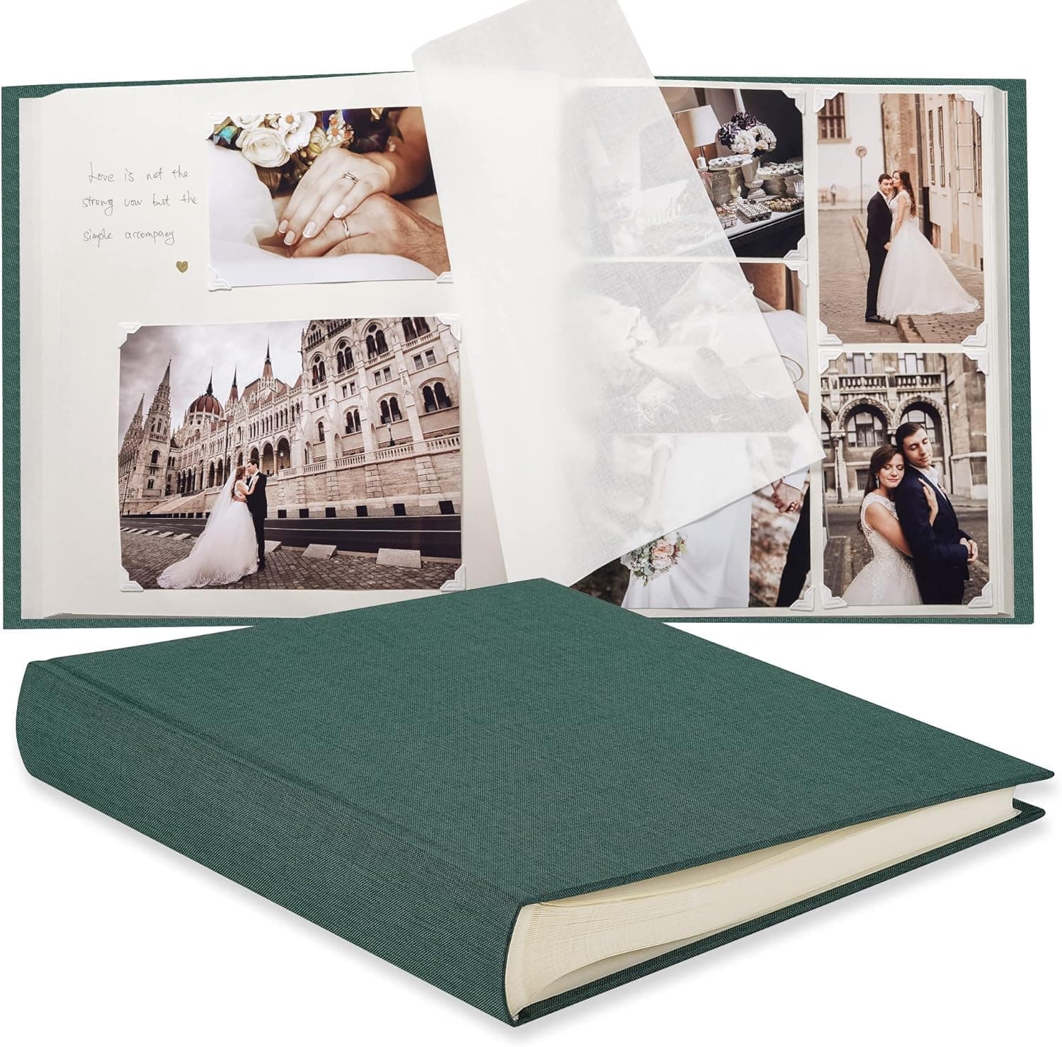 Pssoss Large DIY Scrapbook Photo Album 100 pages with Writing Space for 3x5 4x6 5x7 6x8 8x10 Pictures for Baby Wedding Family Children Anniversary Photo Album (Dark Green)