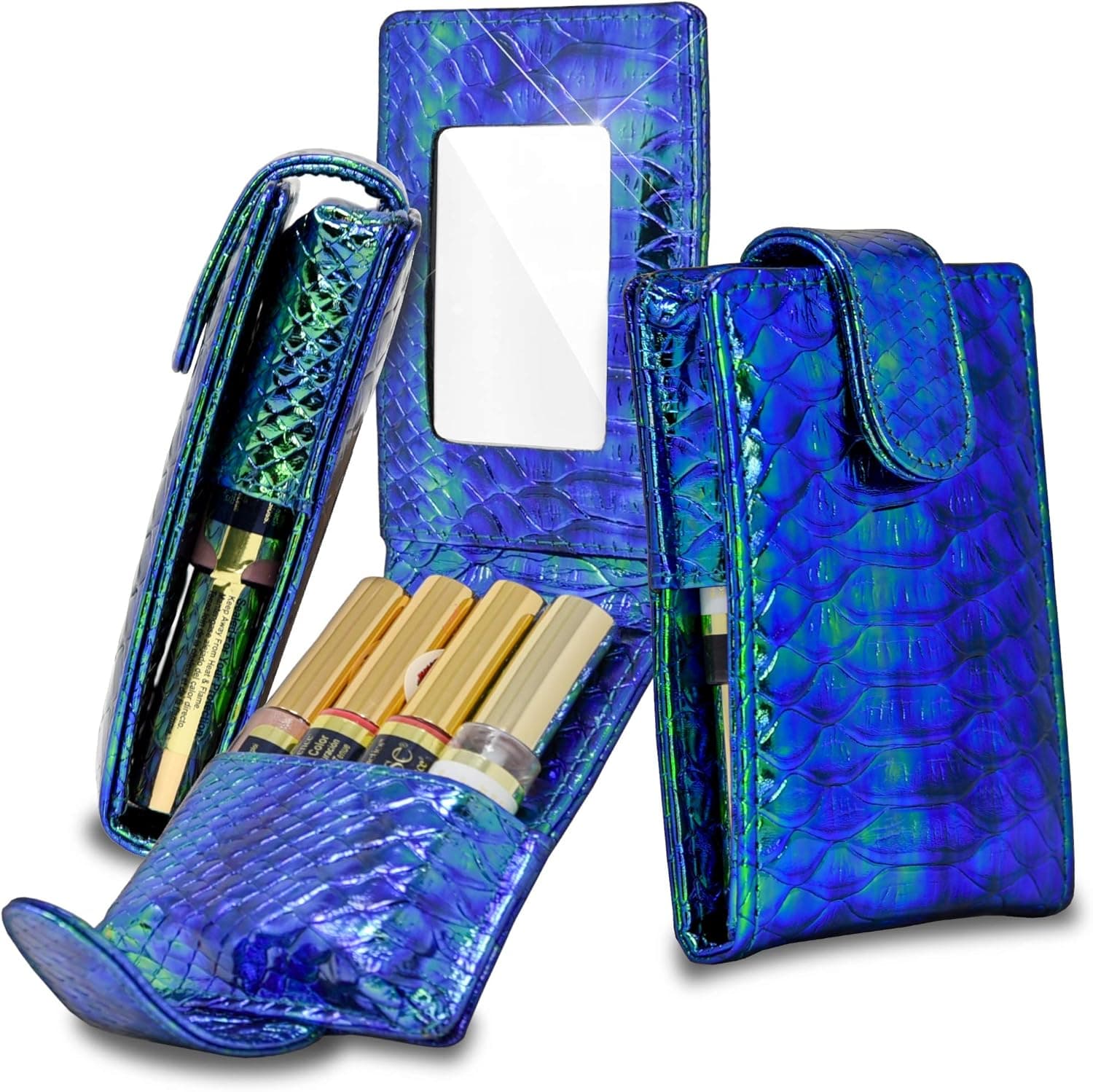Celljoy Case for LipSense, Younique, Kylie Cosmetics, Liquid Lipsticks and Lip Gloss with Mirror - Fits 4 Tubes Mirror Card Slot - Travel Purse Storage (Mermaid Tail)