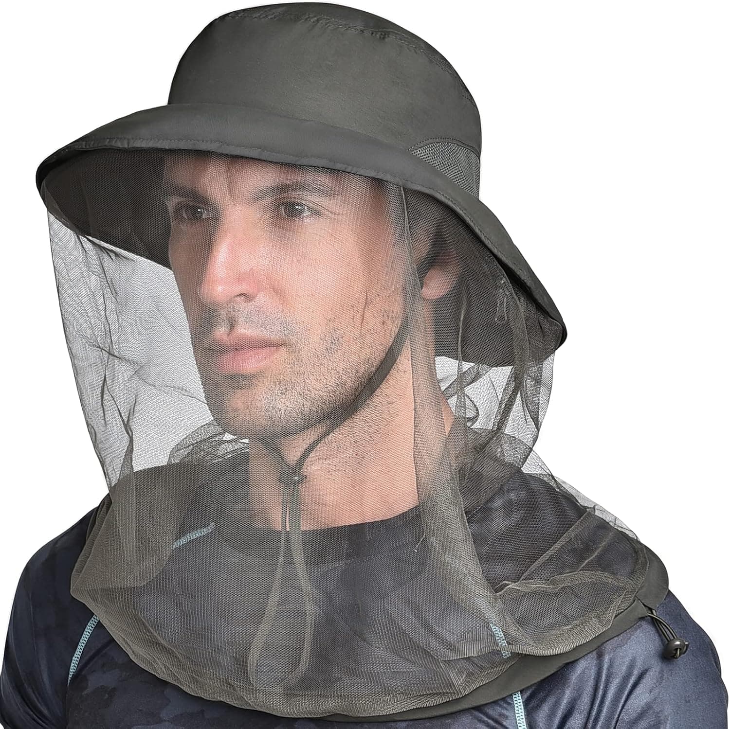 Head Net Sun Hat Men - UPF50+ Fishing Hat with Packable Netting Wide Brim Garden Breathable Mesh Boonie Sunhat UV Protection