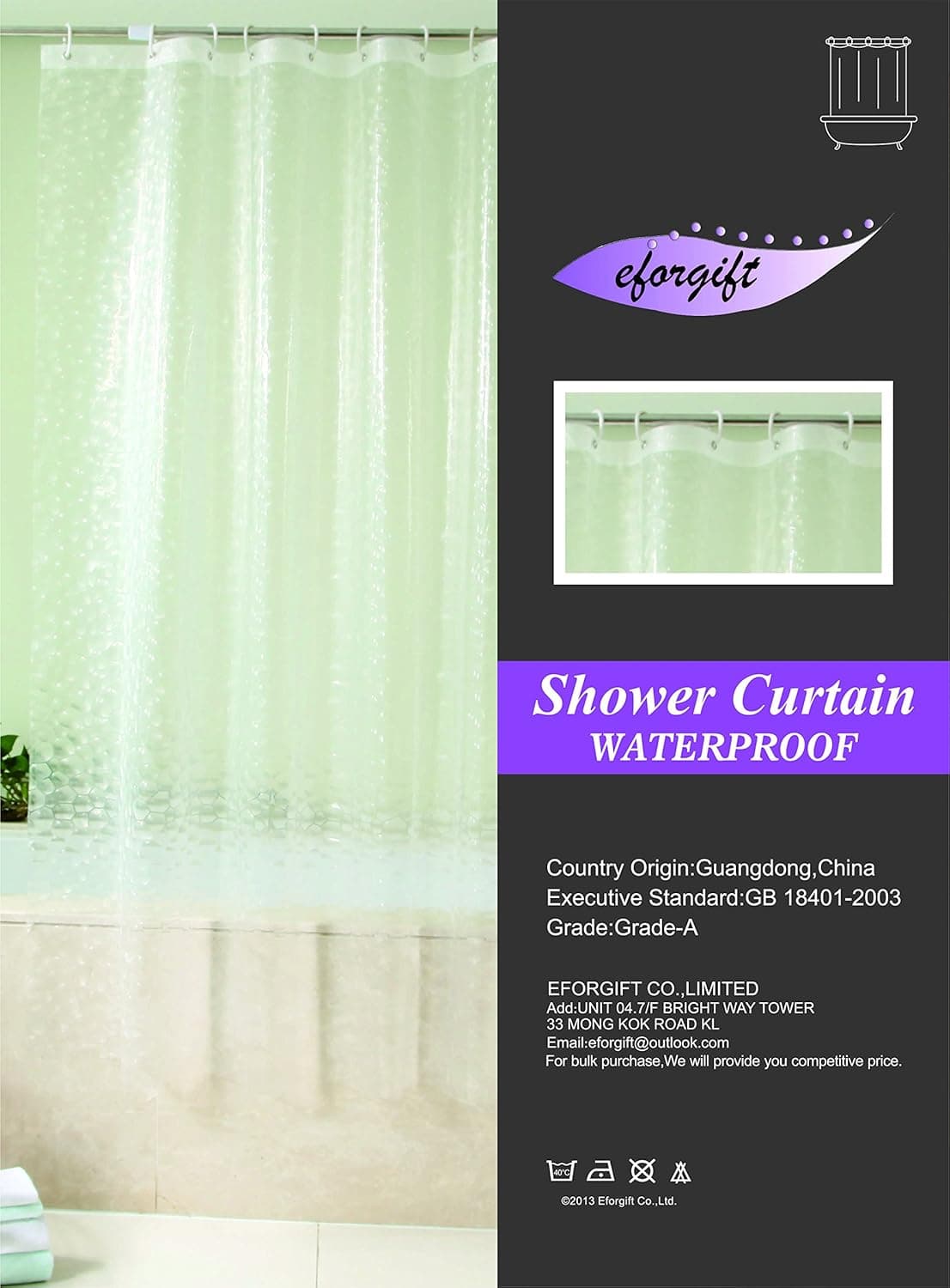 Eforgift Extra Long Waterproof Shower Curtain Polyester Bath Curtain Mildew Free Plaid Printed 72 Inch By 78 Inch, Eggplant Purple