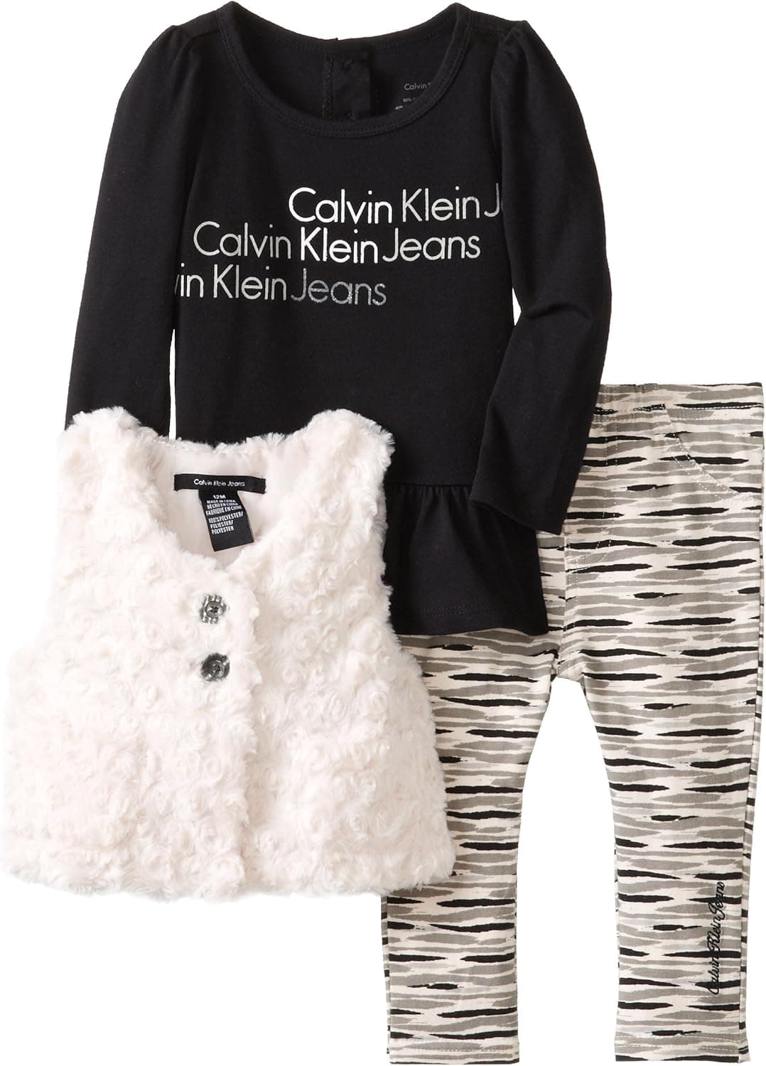 Calvin Klein Baby Girls' White Vest with Black Top with Printed Pants