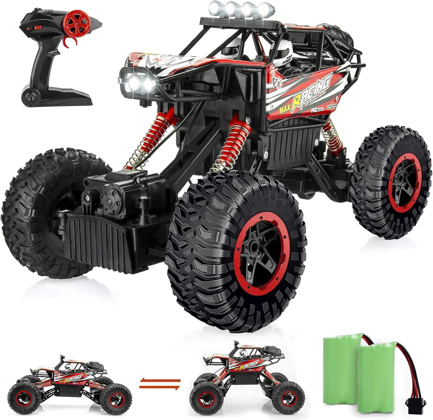 BananMelonBM Remote Control Cars, 1:12 4WD RC Cars with LED Light, 2.4GHZ All Terrains 4x4 Rc Monster Truck with 2 Batteries for Boys and Girls Gift