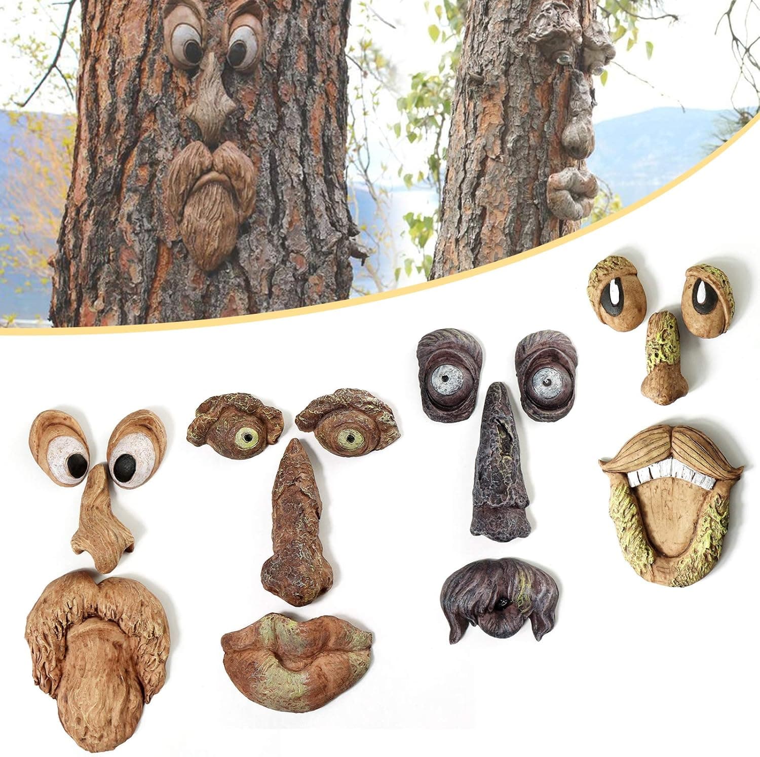 PureZoneA Old Man Tree face,Old Man Tree Hugger,Bark Ghost Face Facial Features Decoration Art Bark Ghost Face Facial Features Decor 4Pack
