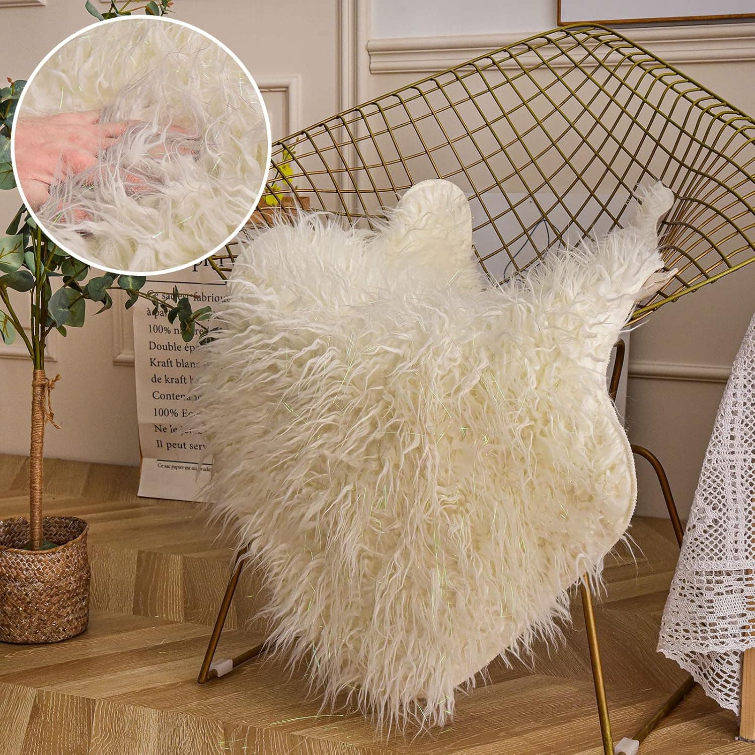 A Nice Night Shaggy Fluffy Curly Texture Faux Fur Area Rug,with Twinkle Glitter Tinsel Fur Like Wool Carpet Rugs, for Nursery Rug, Sofa, Chair Couch Cover, Bed Side Plush Carpets (2 x 3 ft, White)