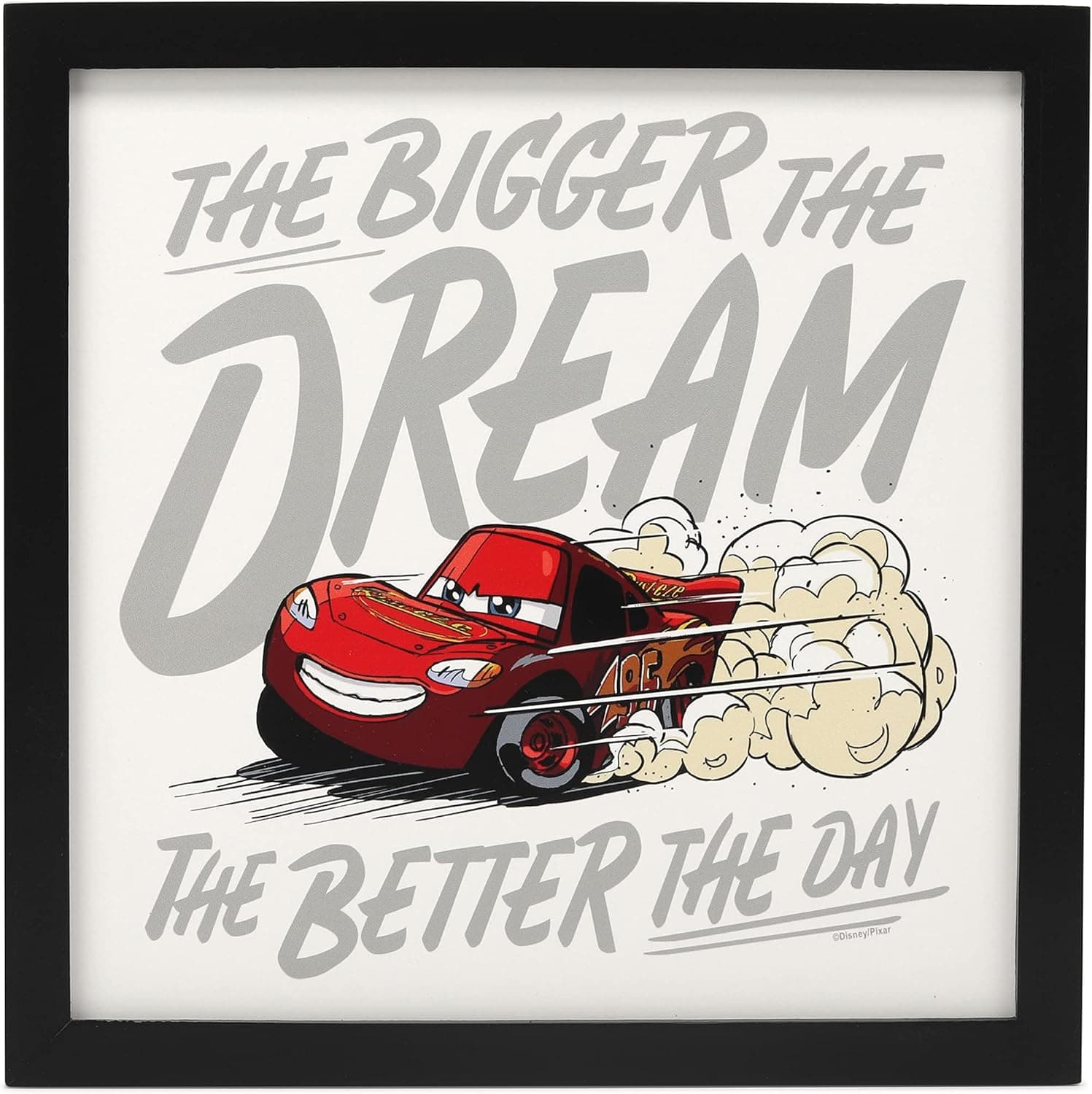 Open Road Brands Disney Pixar Cars Lightning McQueen Framed Wall Decor - The Bigger The Dream, The Better The Day