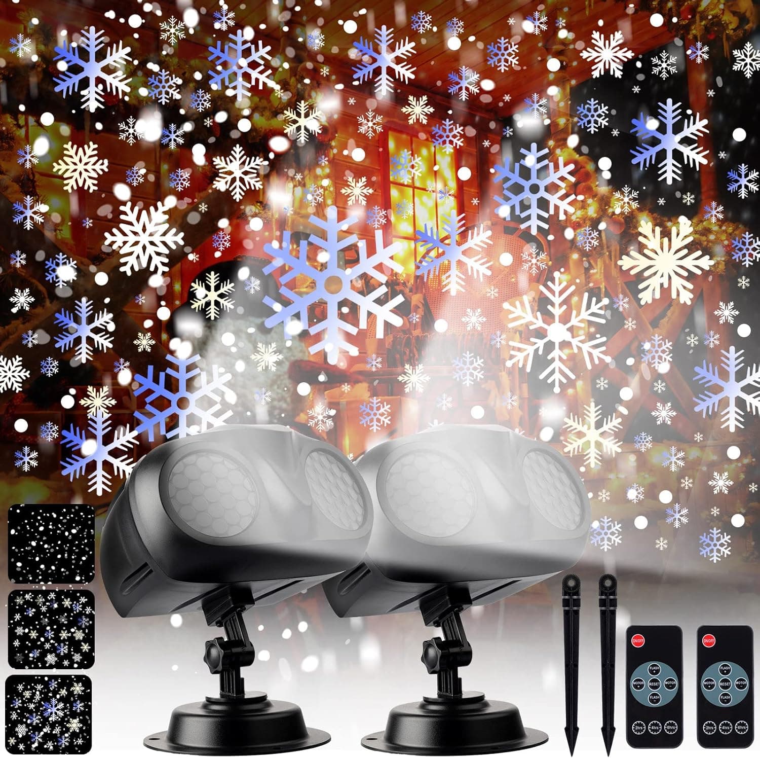 2 Pack Christmas Dynamic Snowflake Projector Lights IP65 Waterproof Holiday Projector Lights Outdoor Spotlight with Remote Controls for Christmas Indoor Outdoor Holiday Garden Party Decorations