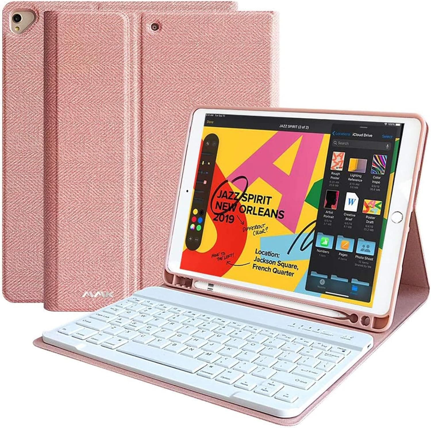 iPad Keyboard Case for 10.2" 9th/8th/7th Generation 2021/2020/2019, Detachable Wireless BT Keyboard with Magnetic Protective Cover with Pencil Holder for iPad Pro 10.5" 2019/iPad 10.5" Air 3rd Gen