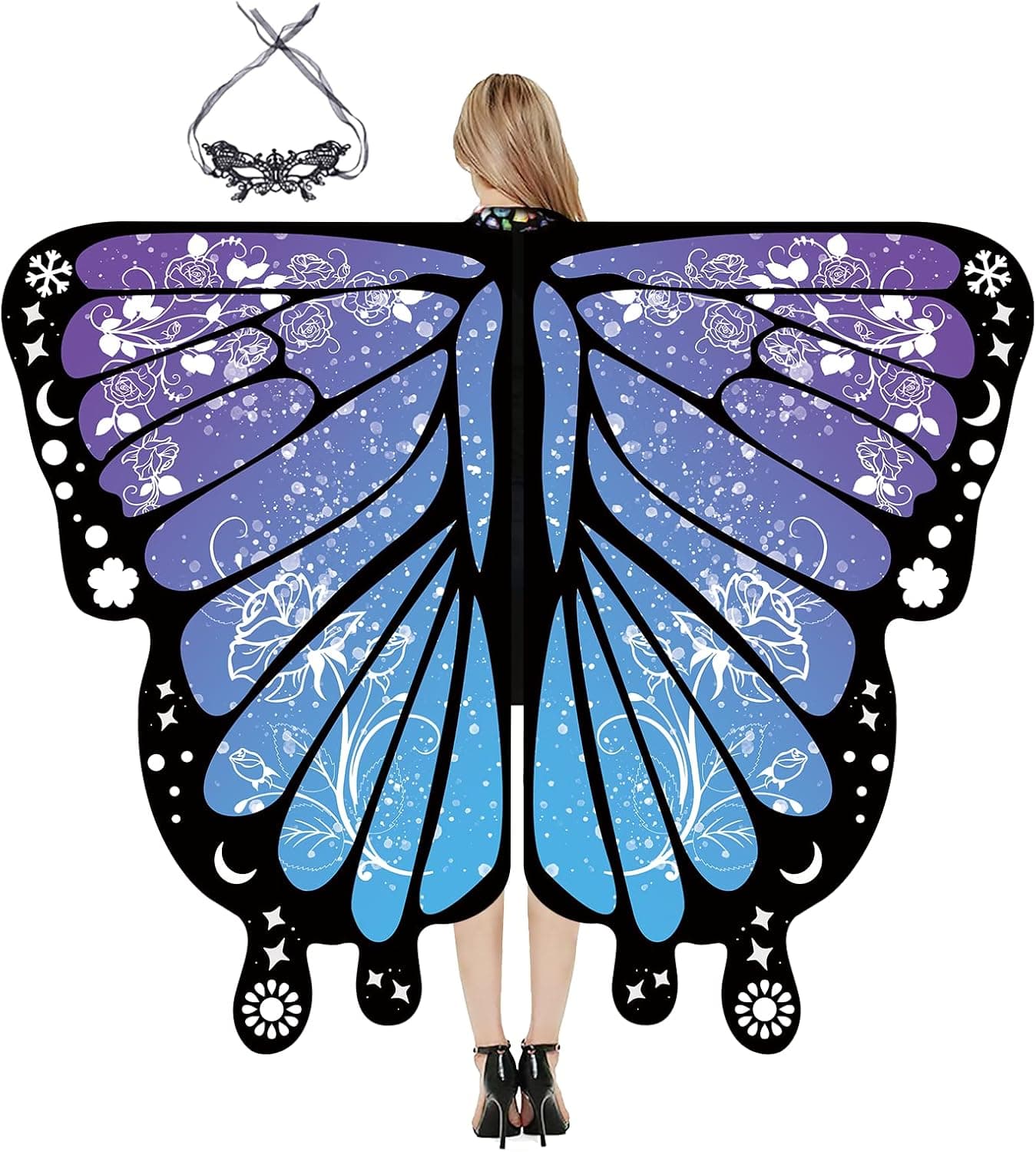 RHAPHONY Butterfly Wings for Women, Adult Butterfly Costume Women Halloween Costume Accessories Fairy Wings for Party Masquerades Snowflake Blue